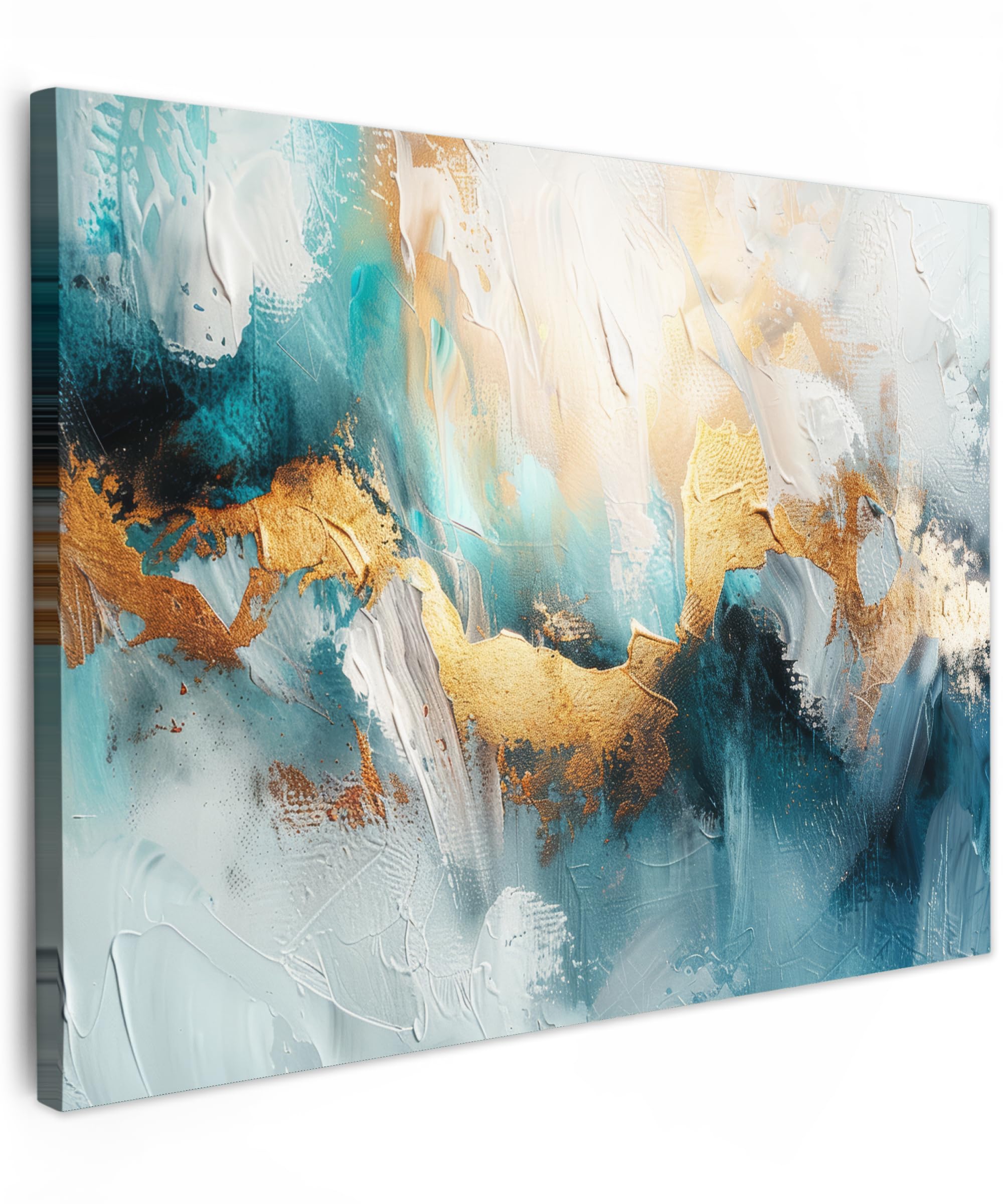 MuchoWow© Canvas Wall Art 16"x12" / 40x30 cm Decor Prints for Living Room Decorative Canvases Hall Artwork Abstract - Art - Gold - Blue