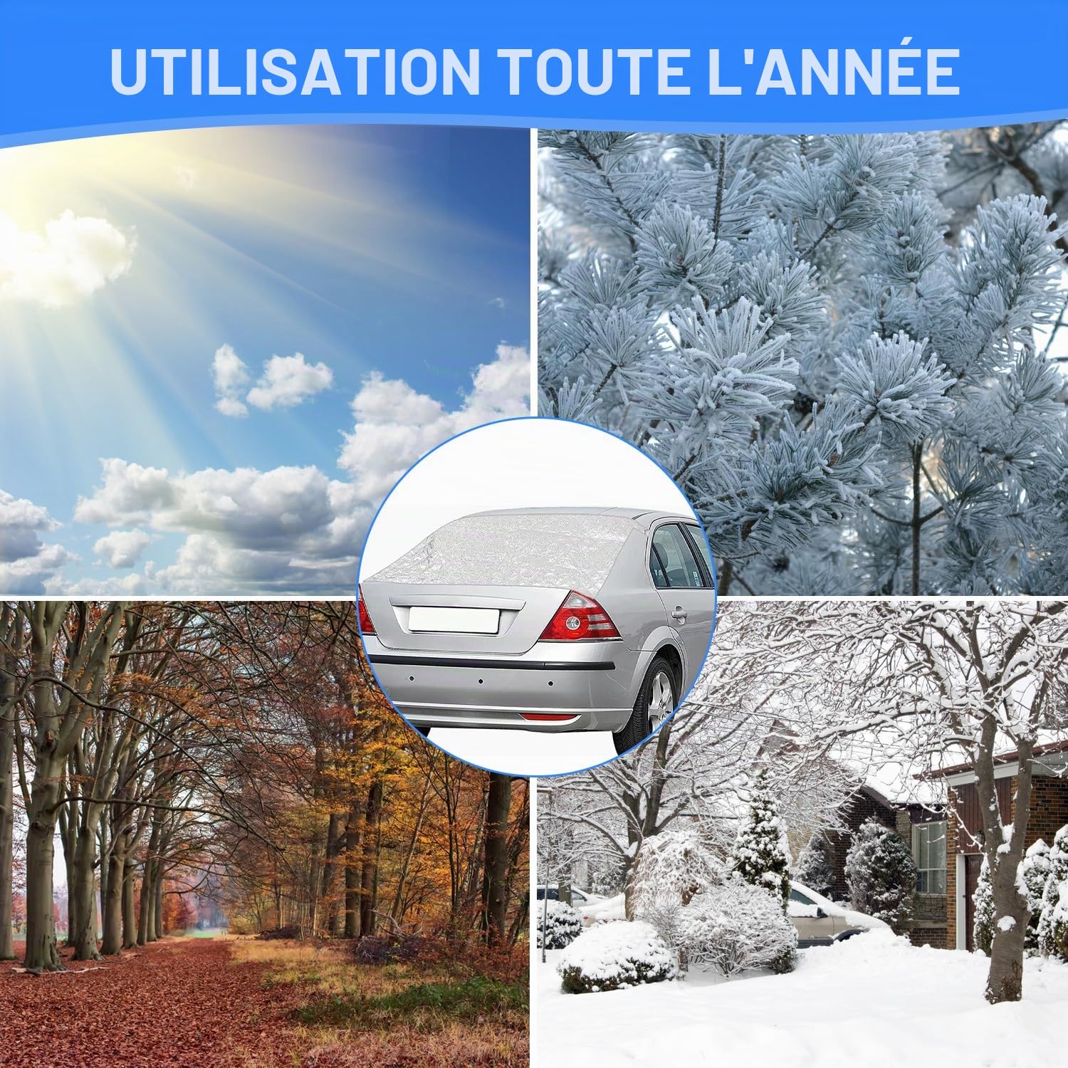 Couverture Pare-Brise Voiture Magnétique Repliable - Protection Hiver Anti-Givre et Pluie - Bâche Arrière 140x80cm