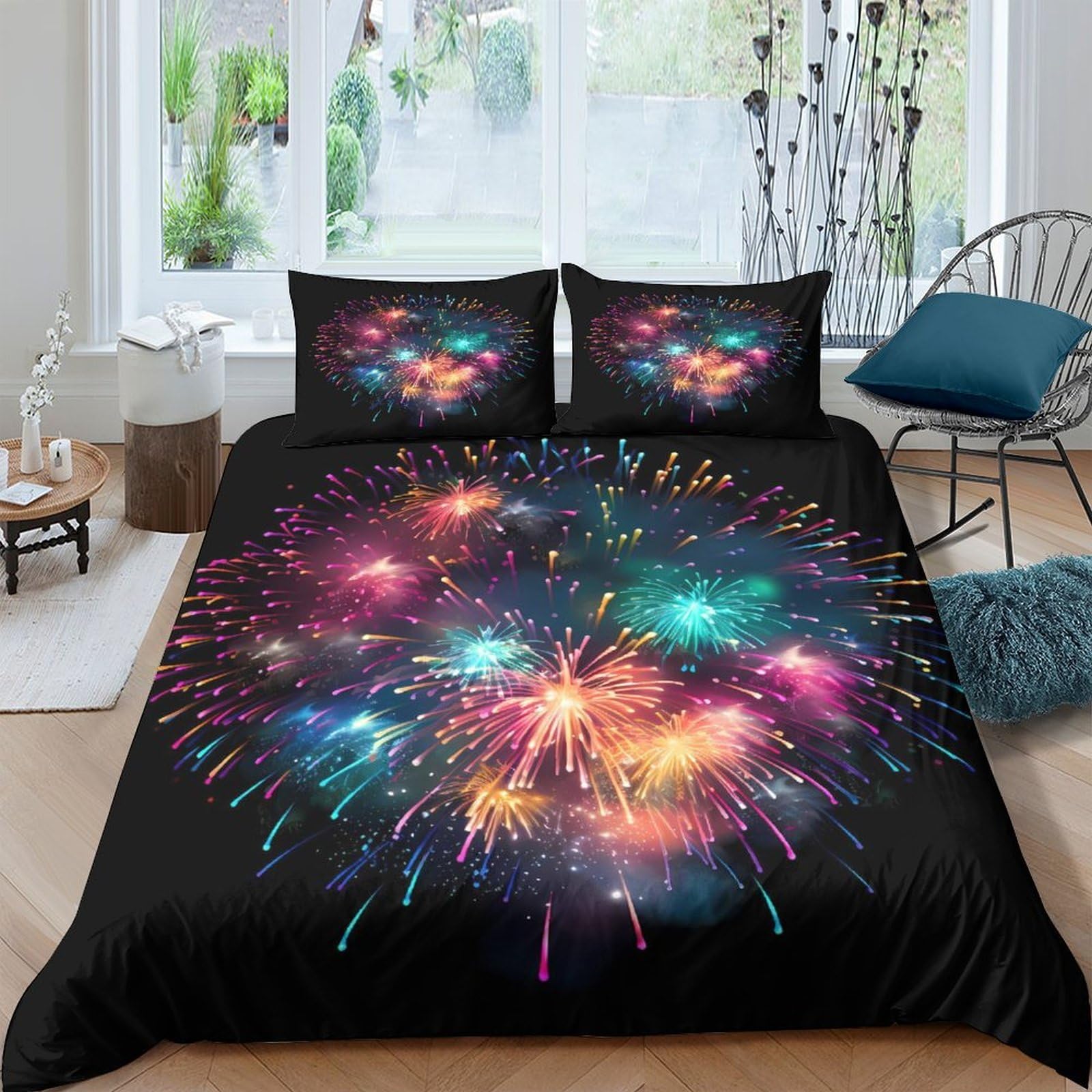 Ctjqhvkz Style-6 3D Printed Fireworks Fitted Sheet Microfiber Soft Vibrant Night Sky Bed Cover For Bedroom Dorm Room Decor Single（135X200cm）