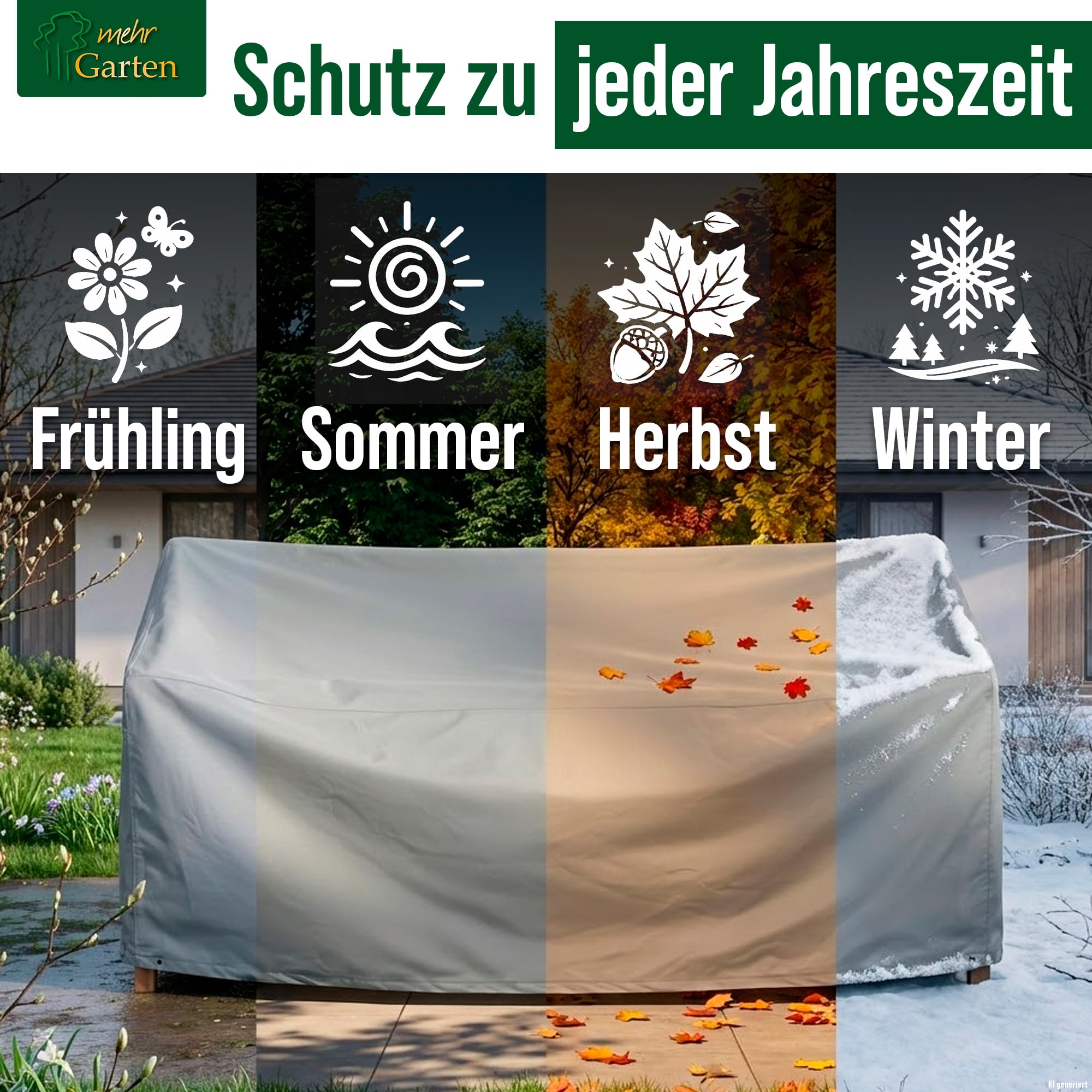 Gartenbank Abdeckung 3 Sitzer, 183x75x66/91 cm, grau, Oxford 600D Gewebe, Schutzhülle Gartenbank, wasserdicht, UV-beständig und wetterfest