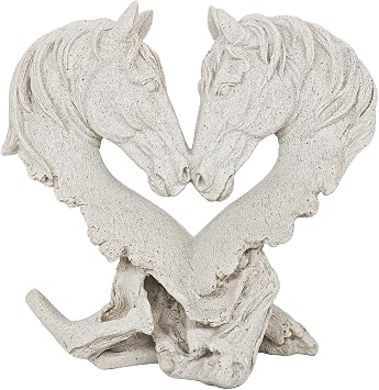 Heart-Shaped Horses Statue for Home Decor - 11" Off-White Horse Head Decor for Office, Coffee Tabletop - Nuzzling Equine Bust Statue - Unique Equestrian Gift