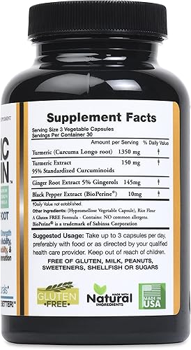 Miniatura 3 de Curcumina de cúrcuma más extracto de raíz de jengibre 95% curcuminoides estandarizados 90 cápsulas, sin gluten (el embalaje puede variar)