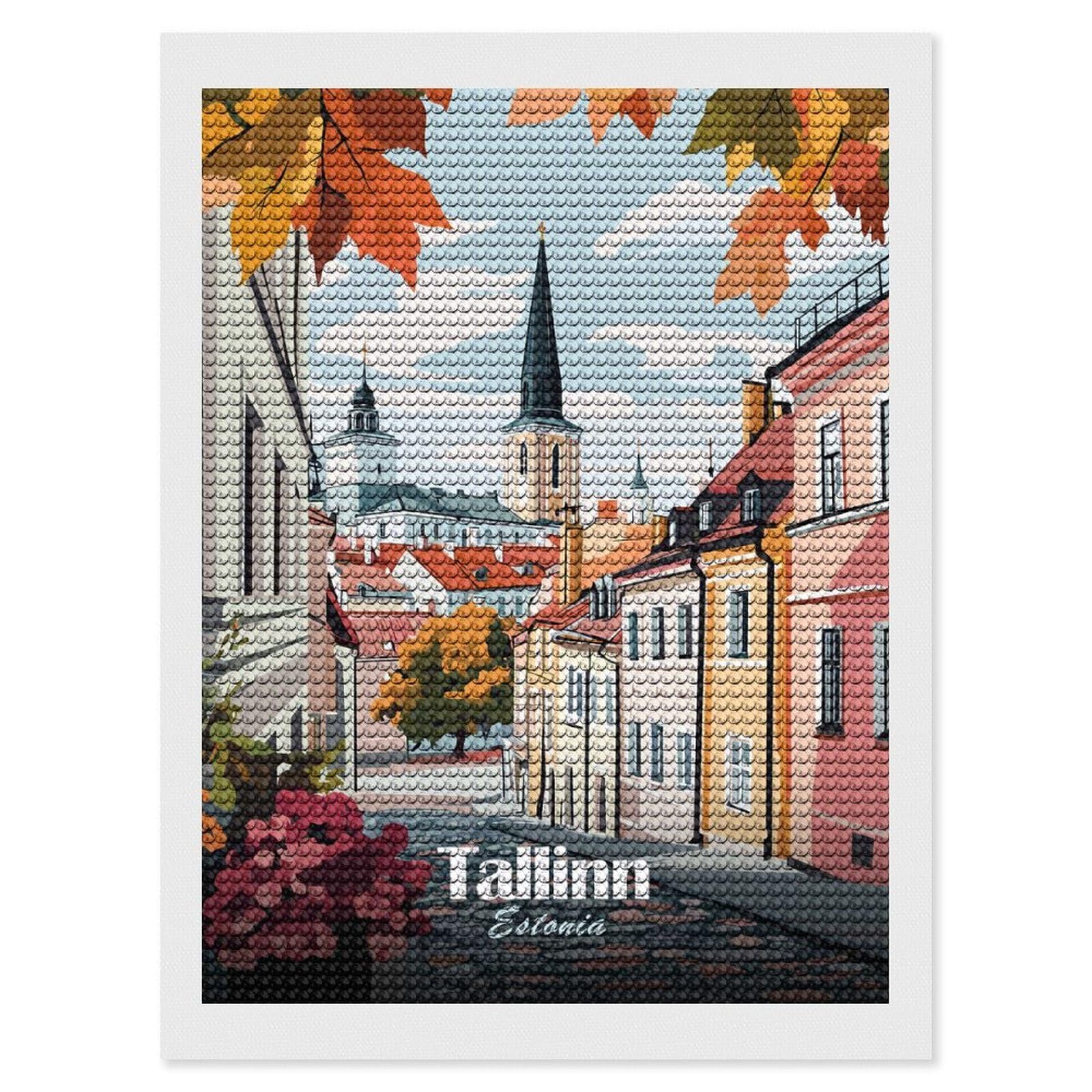 Junmoney Tallinn, Estonia Cityscape Diamond Art Kit 12"x16", for Beginners, Vintage Style Decor, Good for Quiet Evenings, Festive Craft Gift