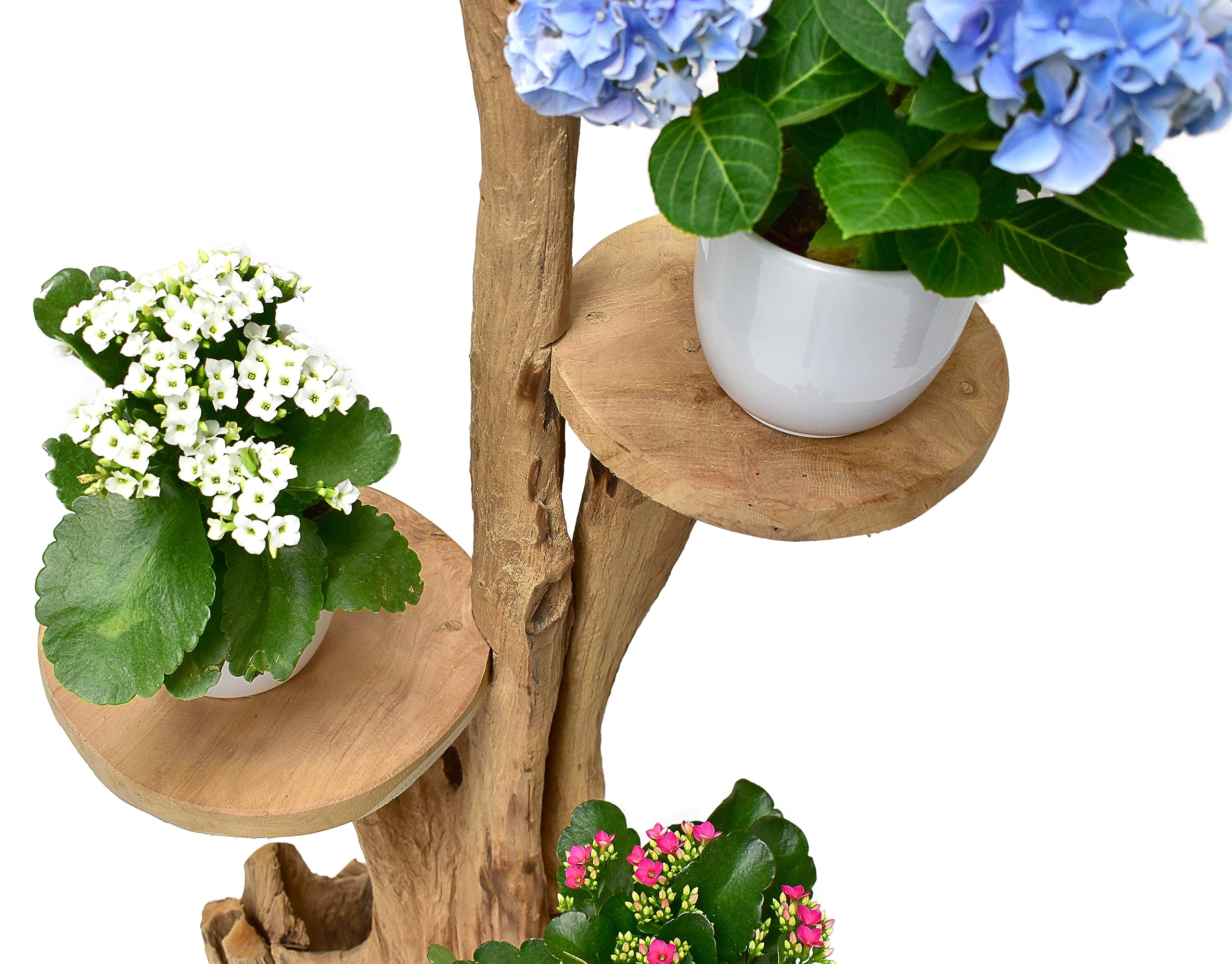 Teak Blumenständer mit 3 Ablagen Blumenpodest Pflanzentreppe Blumenregal Ständer Blumenhocker Massiv Holz Podest Regal 60cm