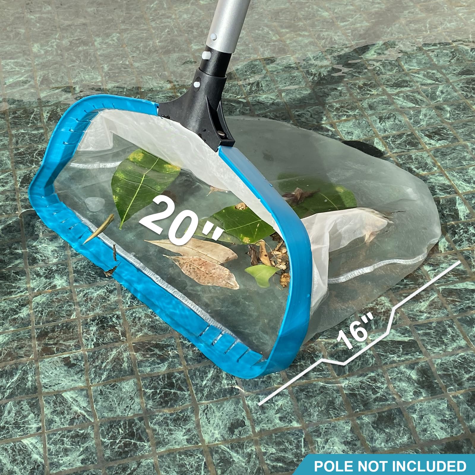 POOLWHALE Poolkescher – Professioneller 50,8 cm großer Laubkescher, Aluminiumrahmen, tiefer Nylonbeutel, ultrafeine Netznetze zur Reinigung von Blättern, Sand, Pollen, feinstem Schmutz (ohne Stange)