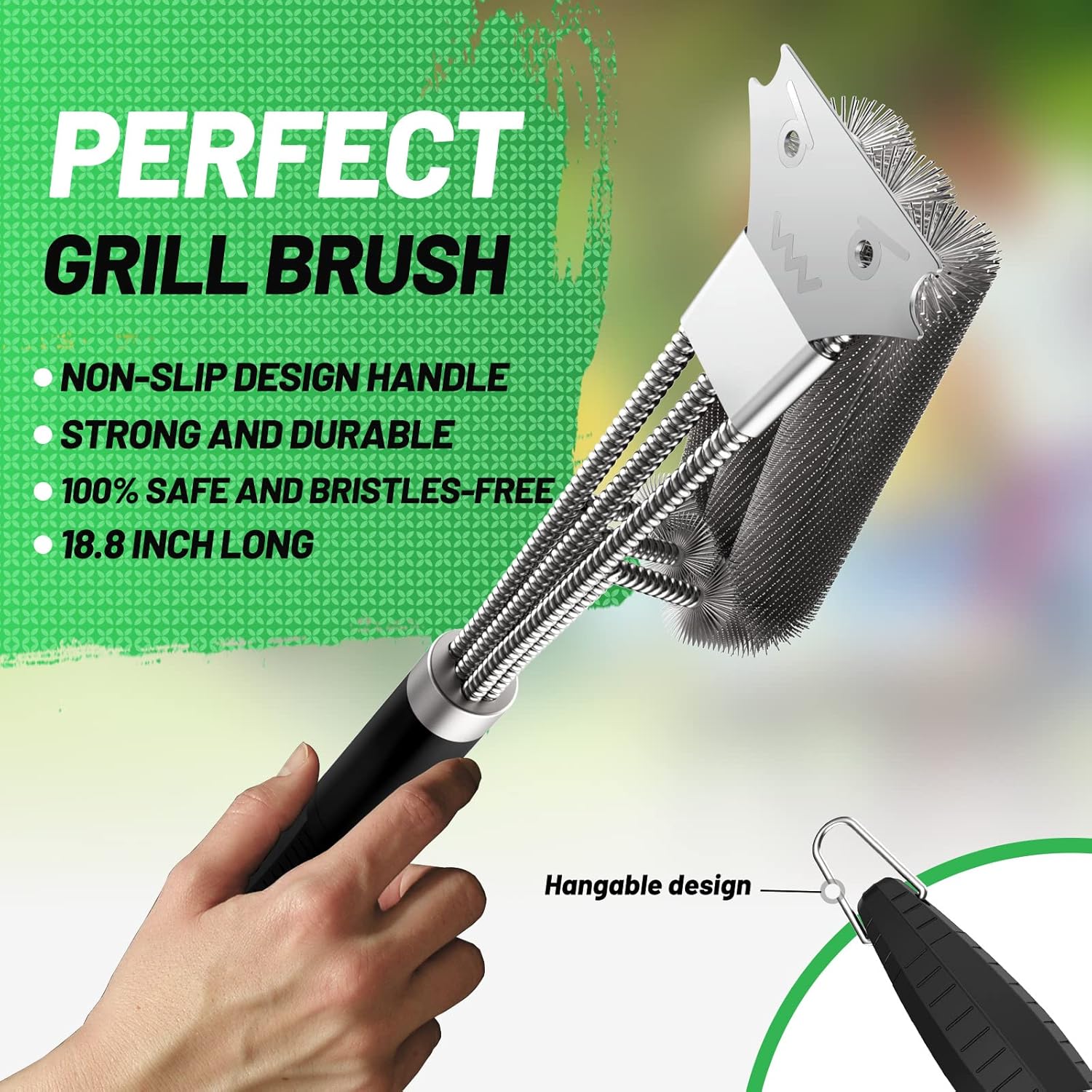 AJIJING Grill Brush and Scraper, BBQ Grill Cleaning Brush 18" Stainless Steel Wire Bristle BBQ Grill Cleaner Brush Scraper Accessories (1 Pack) : Patio, Lawn & Garden