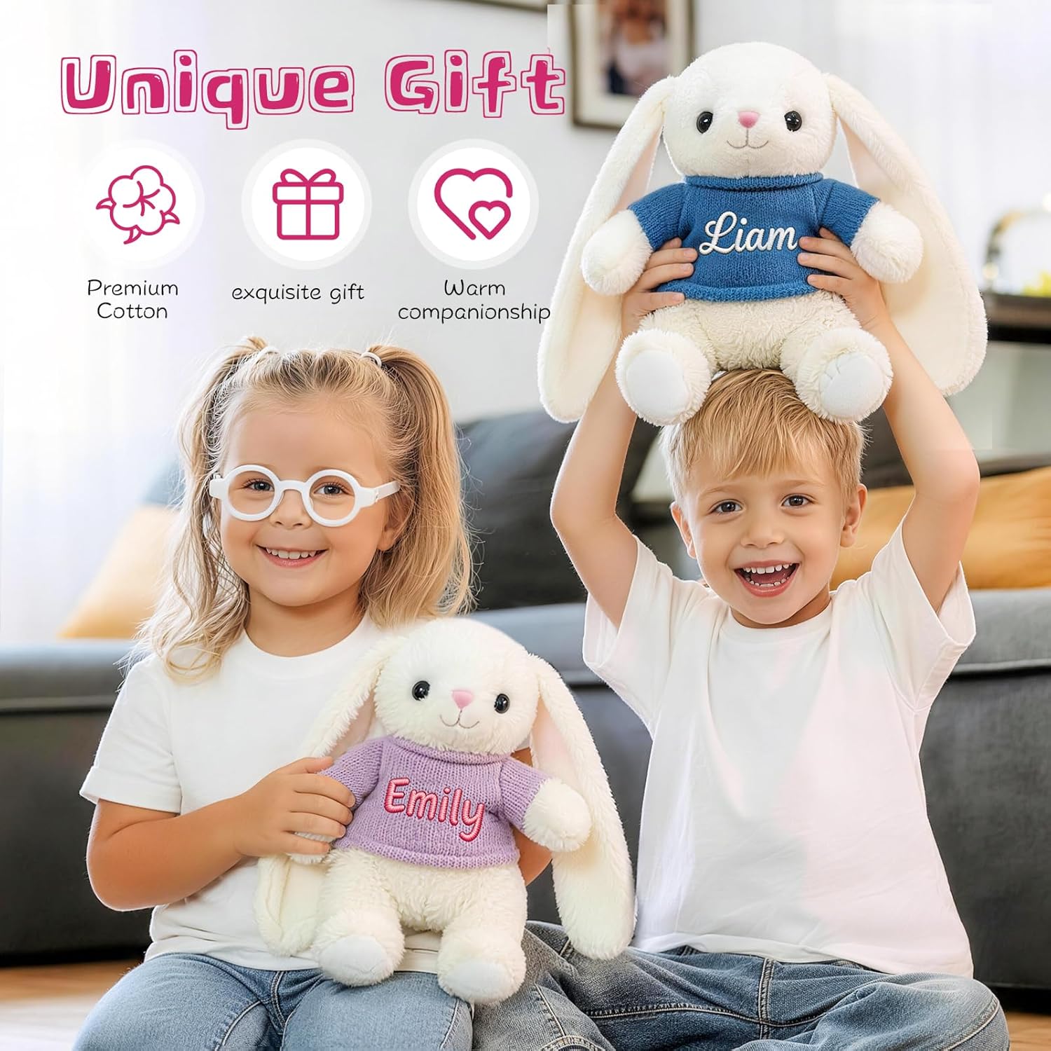 Personalized Easter Bunny Stuffed Animal - Custom Name Embroidered Soft Plush Toy, Easter Basket Gift for Baby Shower, Birthday, Ideal for Newborn, Toddler, Kids & Easter Basket Stuffers