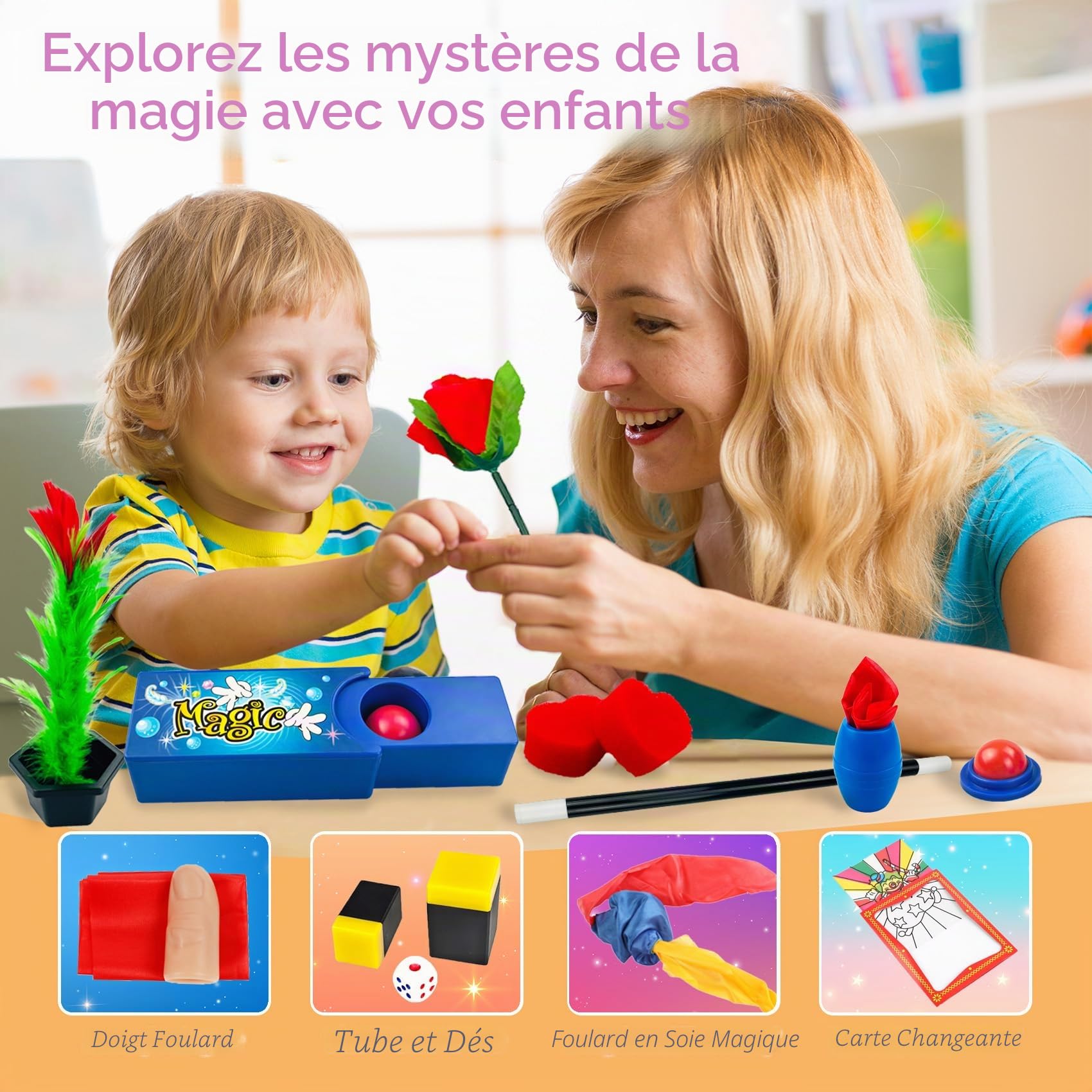 Kit de Magie - 80+ Coffret Magie Enfant avec Baguette Magique et Instructions, Incroyable Tour de Magie Jeux Enfant 3-12 Ans, Jouet Cadeaux pour Garçons Filles Tout-Petits Débutants