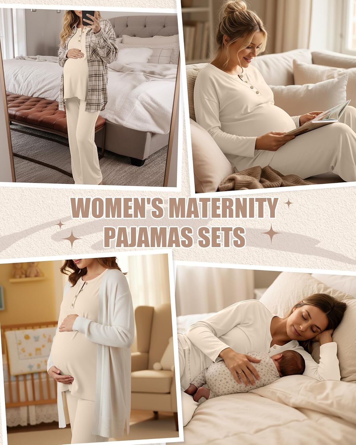 Women's Maternity Pajamas Sets, Long Sleeve Pregnancy Postpartum Delivery Lounge Nursing Pjs with Pockets Pjs - Image 3