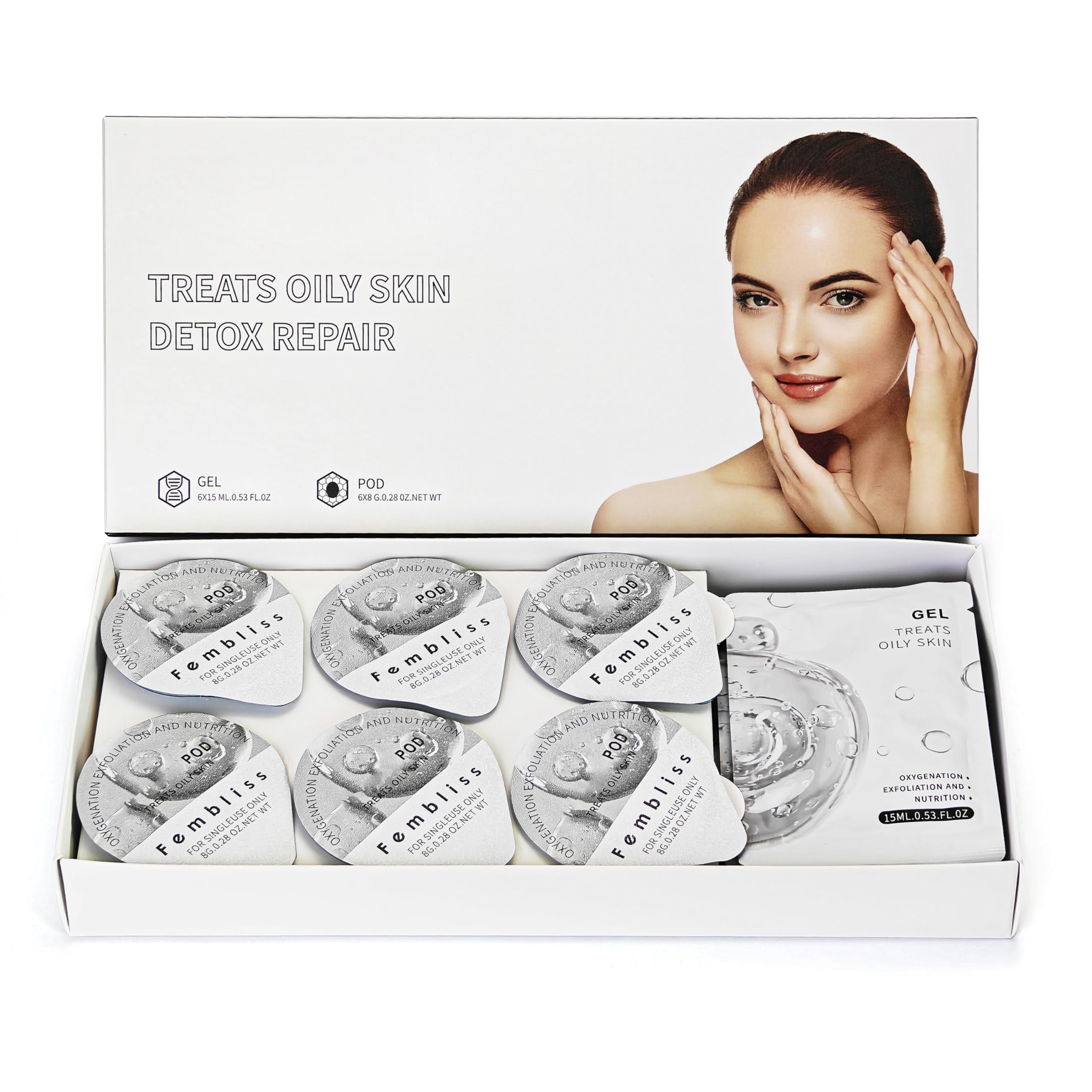 Kit facial CO₂ Elitzia - 6 ensembles/boîte pour machine faciale à oxygène CO₂, régulation des peaux grasses et amélioration de la texture de la peau ETDGEL7 (Formule Régulatrice)
