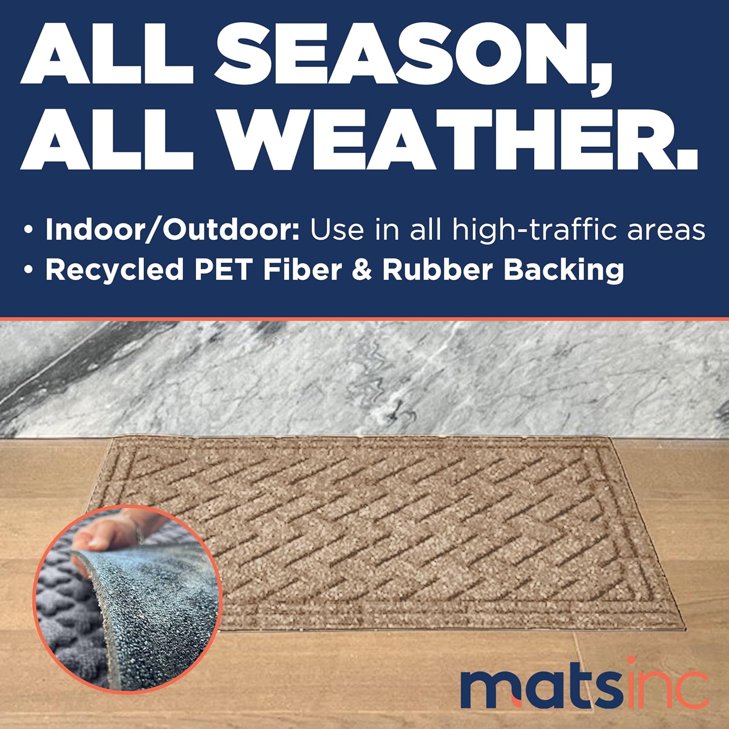 MATSINC Artisan Entry Front Door Mat - Rubber Back Indoor or Outdoor Entry Rug with Brick Design, Water Absorbing Rug, Made in The USA, 2' x 3', Taupe