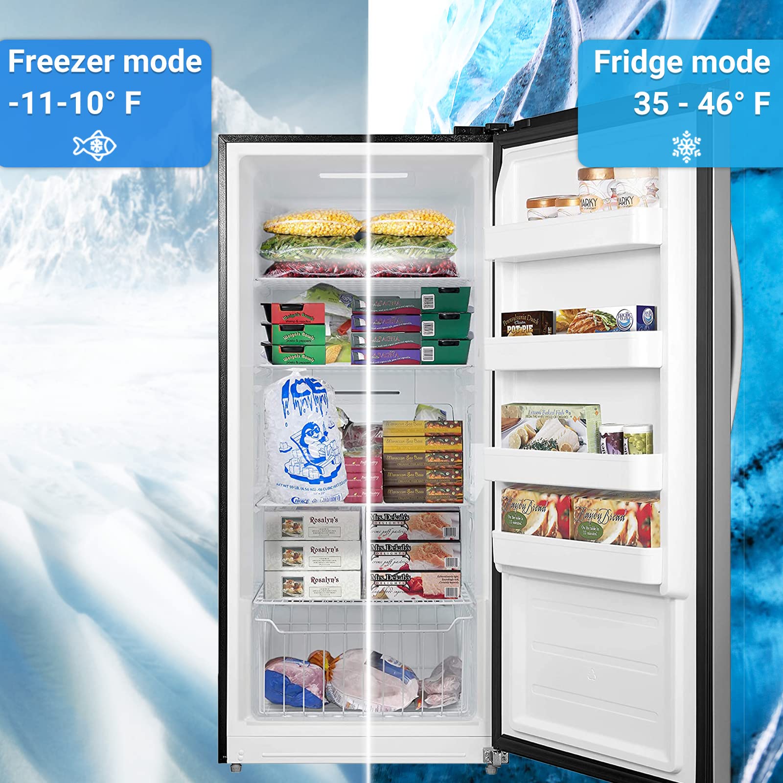 Techomey 17 Cu.Ft Upright Freezer, Stand Up Freezer Frost Free, Convertible Freezer/Refrigerator, Garage Freezer With Single Door, Quick Freeze, Stainless Steel on Fridge.com - View 3