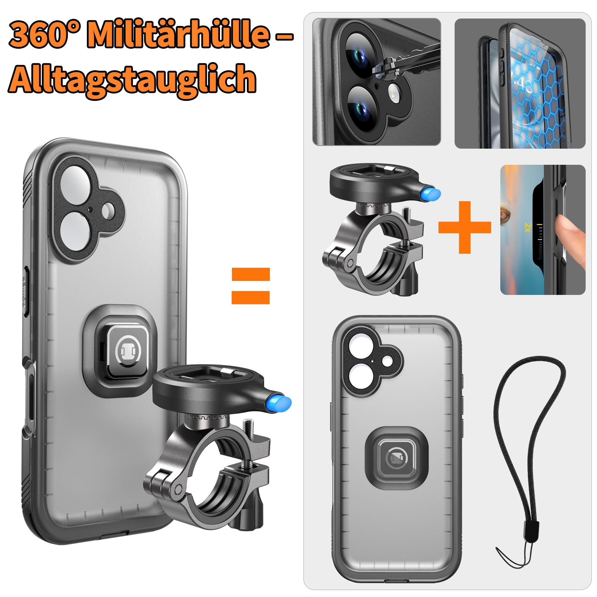 Cozycase Handyhalterung Fahrrad für iPhone 14 Wasserdicht - 【EIN Knopf Entriegeln+Automatisches Schloss】 Bike Phone Holder/Mount Handy Halterung Motorrad Lenker Rennrad Scooter eBike MTB Waterproof