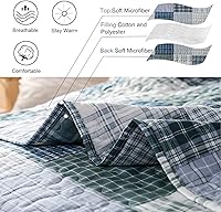 Vista 6 de Ycosy Juego de edredón a cuadros tamaño King, edredones de retazos, ropa de cama a cuadros, colcha reversible, colcha ligera, juego de cama