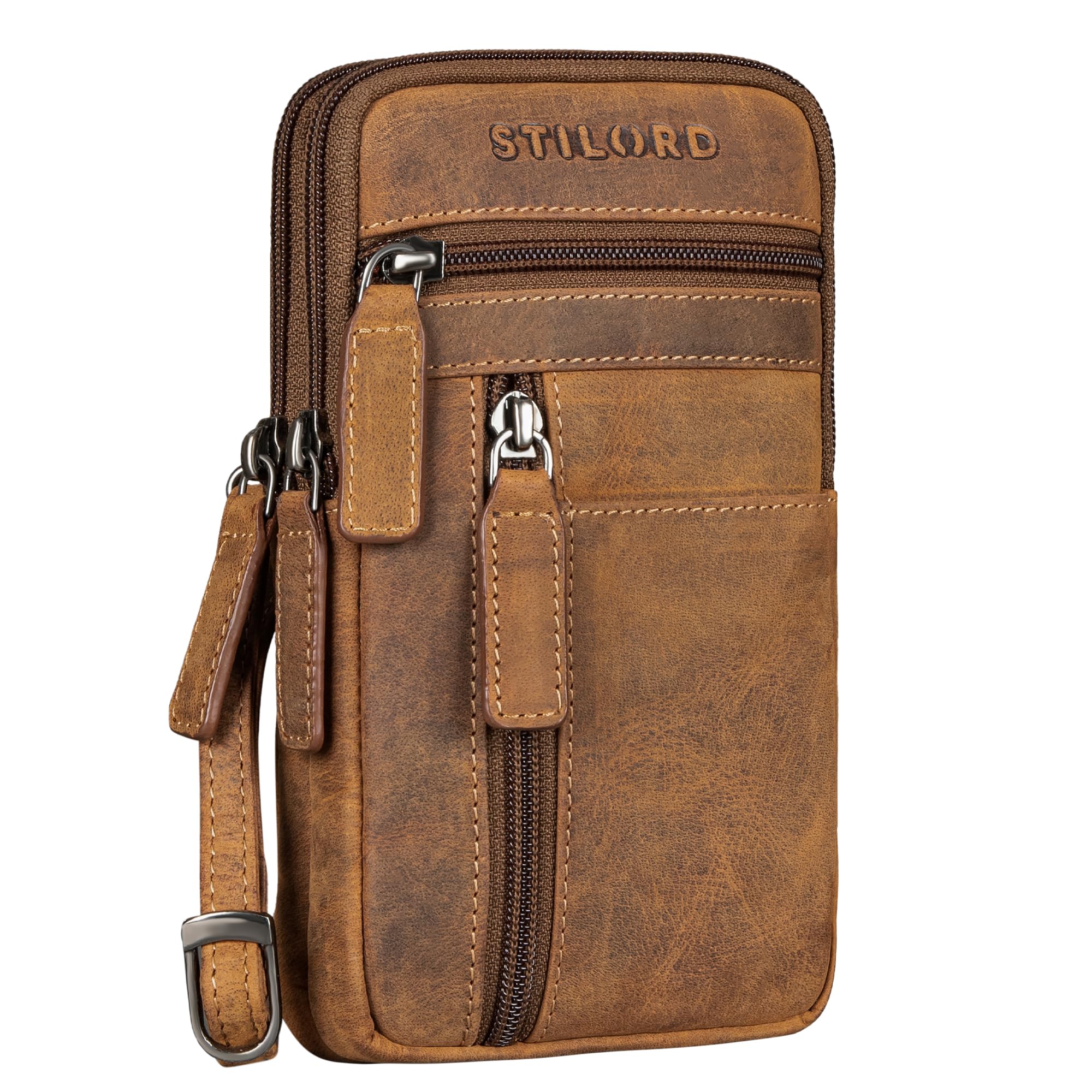 STILORD Asher Leder Brustbeutel Herren Vintage Gürteltasche Crossbody Bag Handytasche zum Umhängen Kleine Brusttasche stylish für Handy Pass Reisebörse Männer Echtleder Farbe:Bergamo - braun