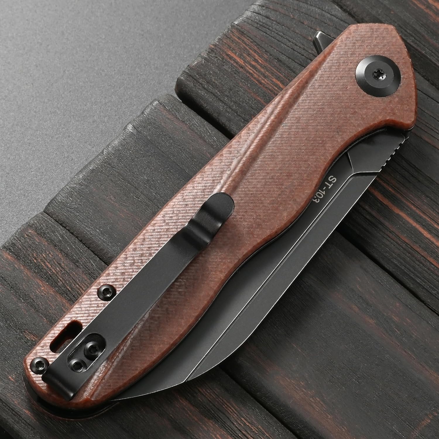 Sitivien ST103 Folding Knife, D2 Steel Blade,Micarta Handle EDC Tool Knife for Outdoor, Camping, Hunting, Survival(Brown)