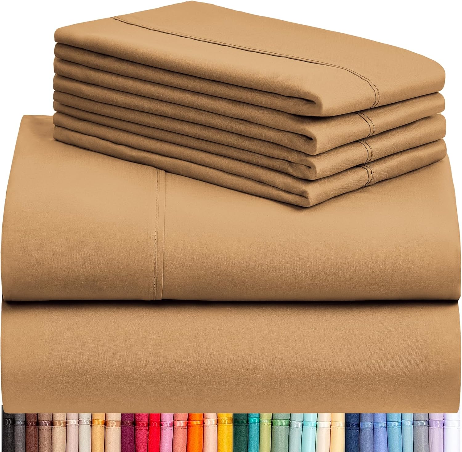 6 PC Full Sheet Set, Rayon Made from Bamboo Bed Sheets, Deep Pockets 18" Eco