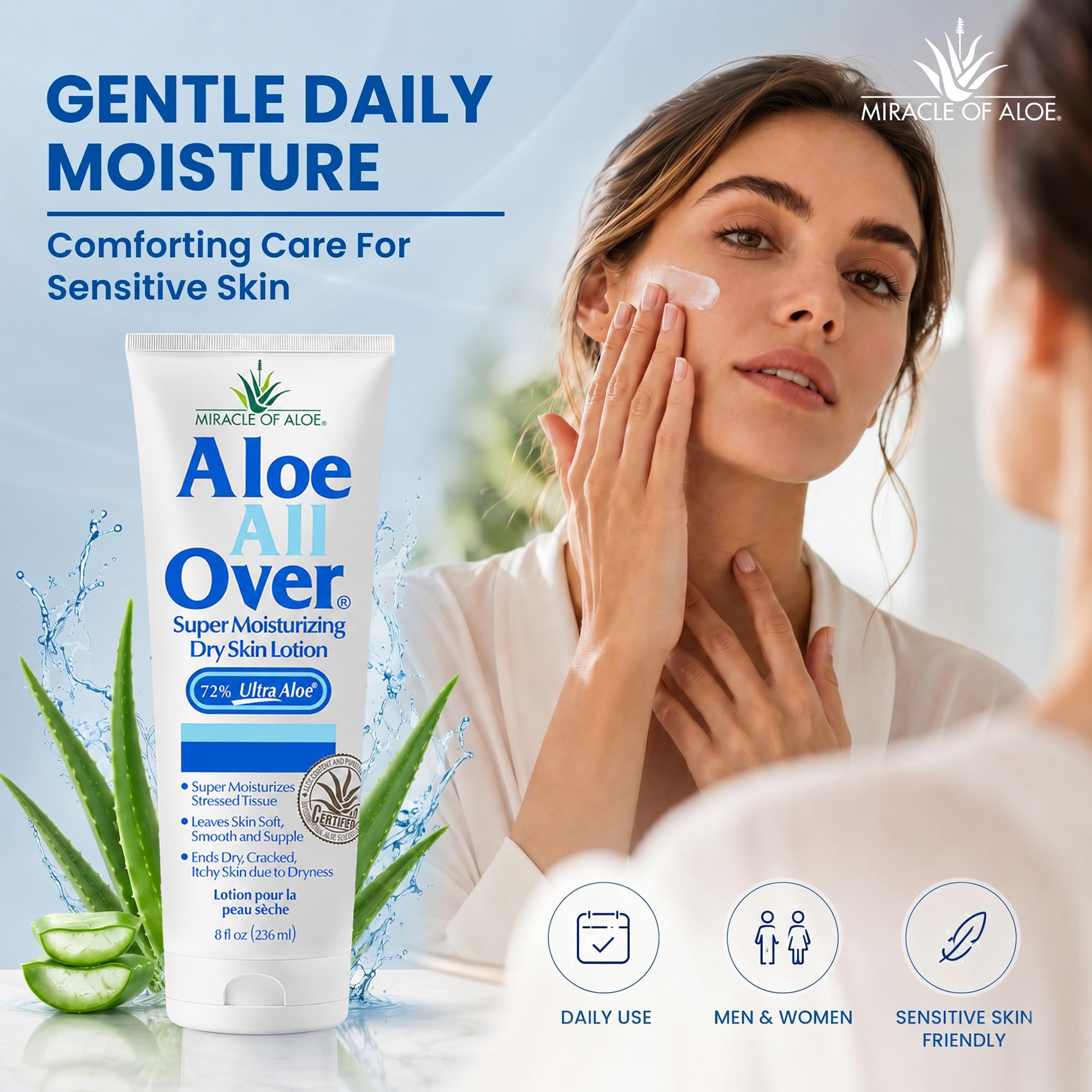 Miracle of Aloe Aloe Vera Lotion, 72% UltraAloe Gel, Face & Body Moisturizer