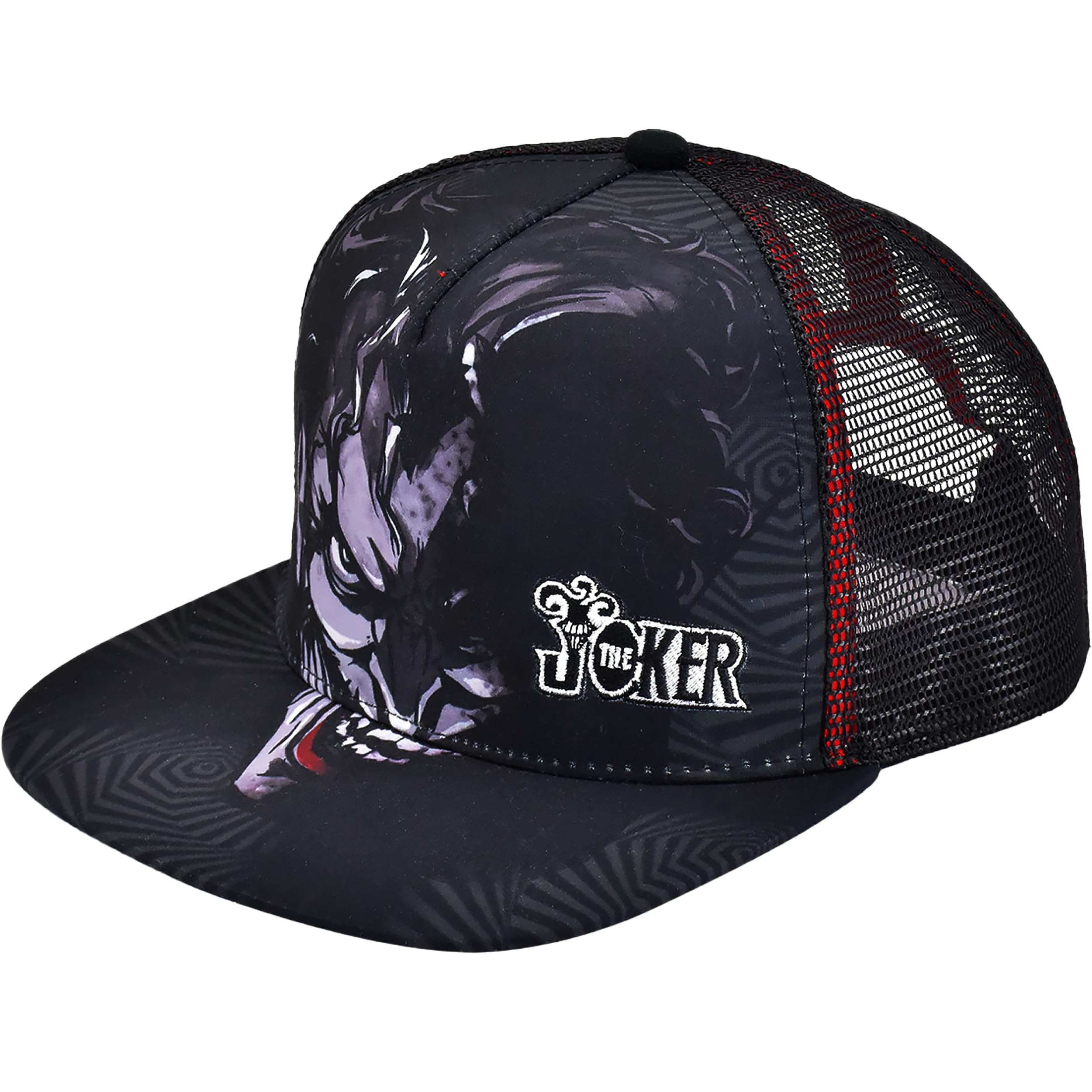 DC Comics Joker Trucker Hat, Adult Baseball Cap with Flat Brim, Black, One Size