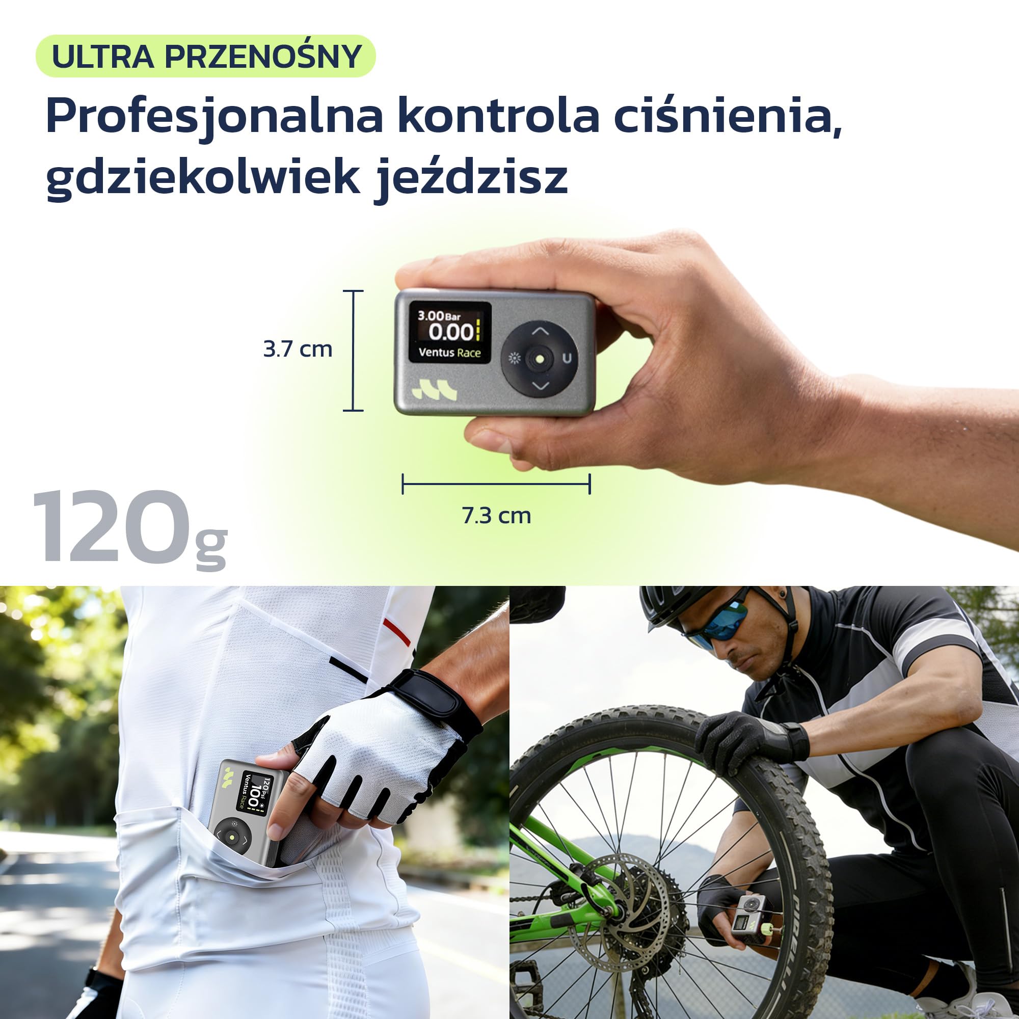Woowind Pompka rowerowa, szybkie pompowanie 50s, elektryczna pompka rowerowa z manometrem, 120 PSI, do pompowania opon, z zaworem Presta i Schrader do rowerów szosowych, rowerów miejskich i MTB