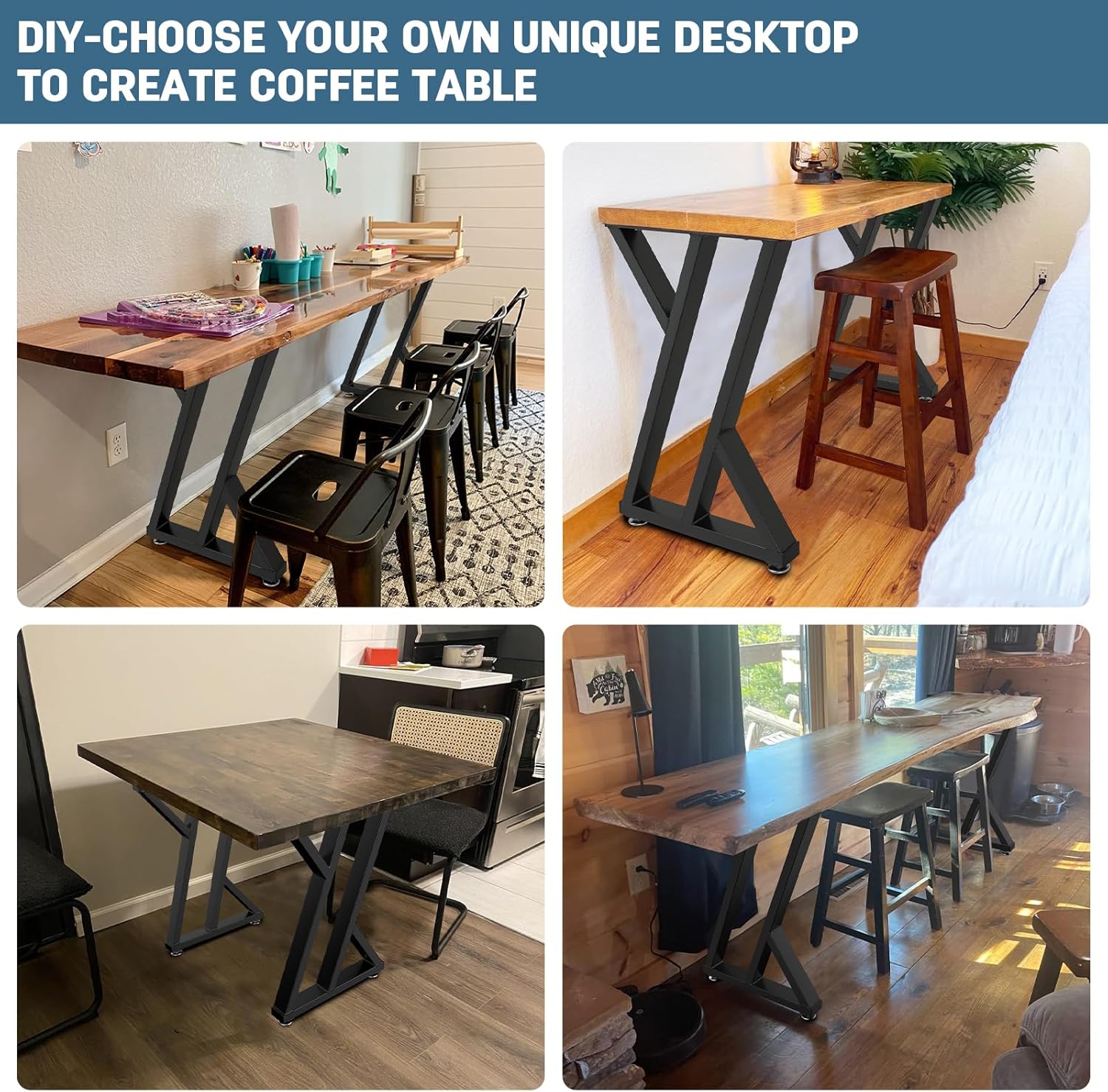 28" Heavy Duty Black Steel Metal Triangle Shape Table Legs, Tall Desk Legs with Protector Adjustable Feet, DIY-Office Desk Legs/Dining Table Legs/Outdoor Furniture Legs/Coffee Table Leg(Up to 1000LB)