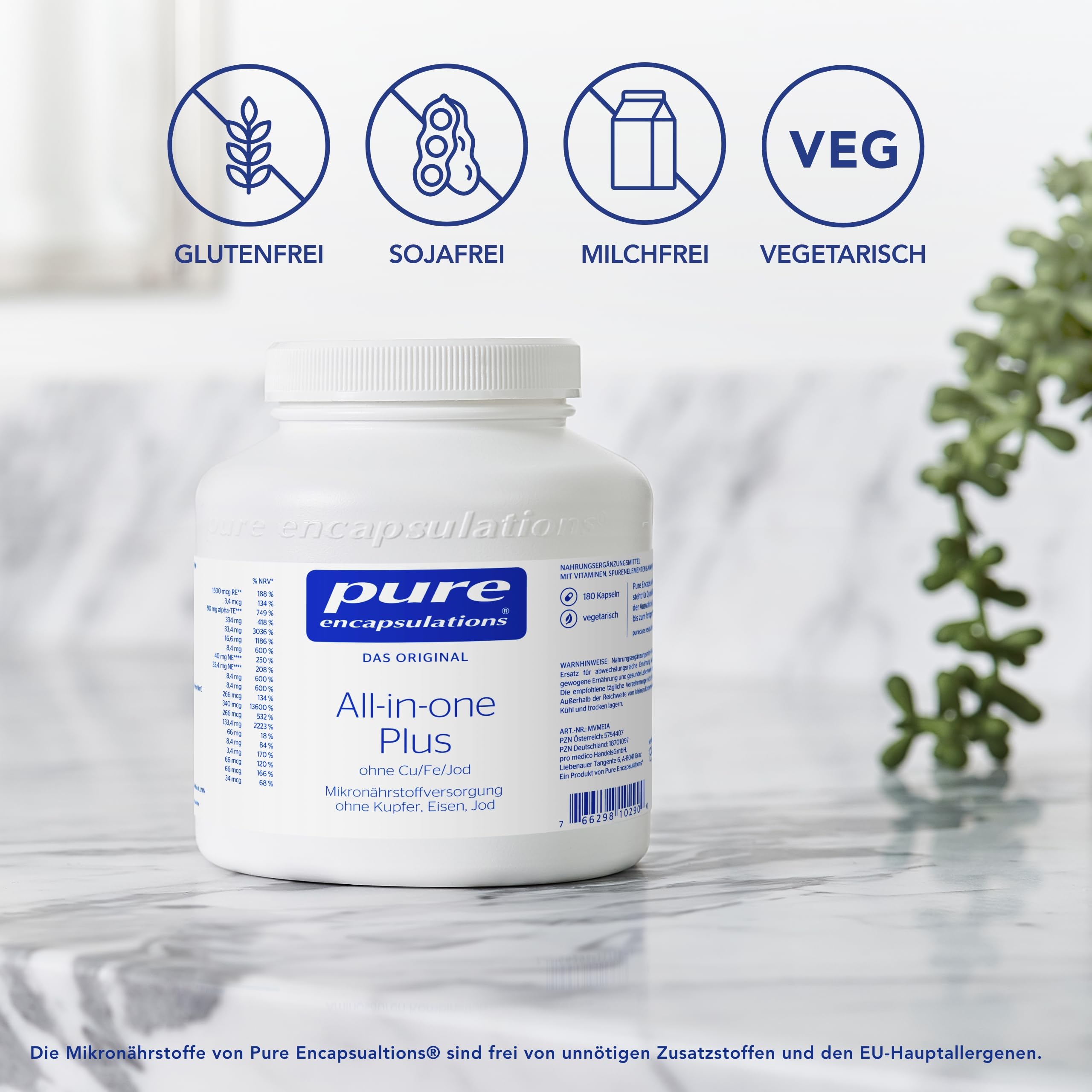 Pure Encapsulations - All-in-One Plus (ohne Cu, Fe & Jod) - Multivitamin und Mineralien - Immunsystem stärken - 180 Kapseln