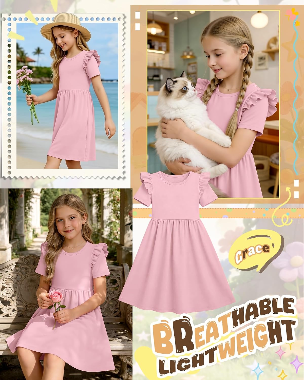 Girls' Ruffle Short Sleeve Dresses image 4