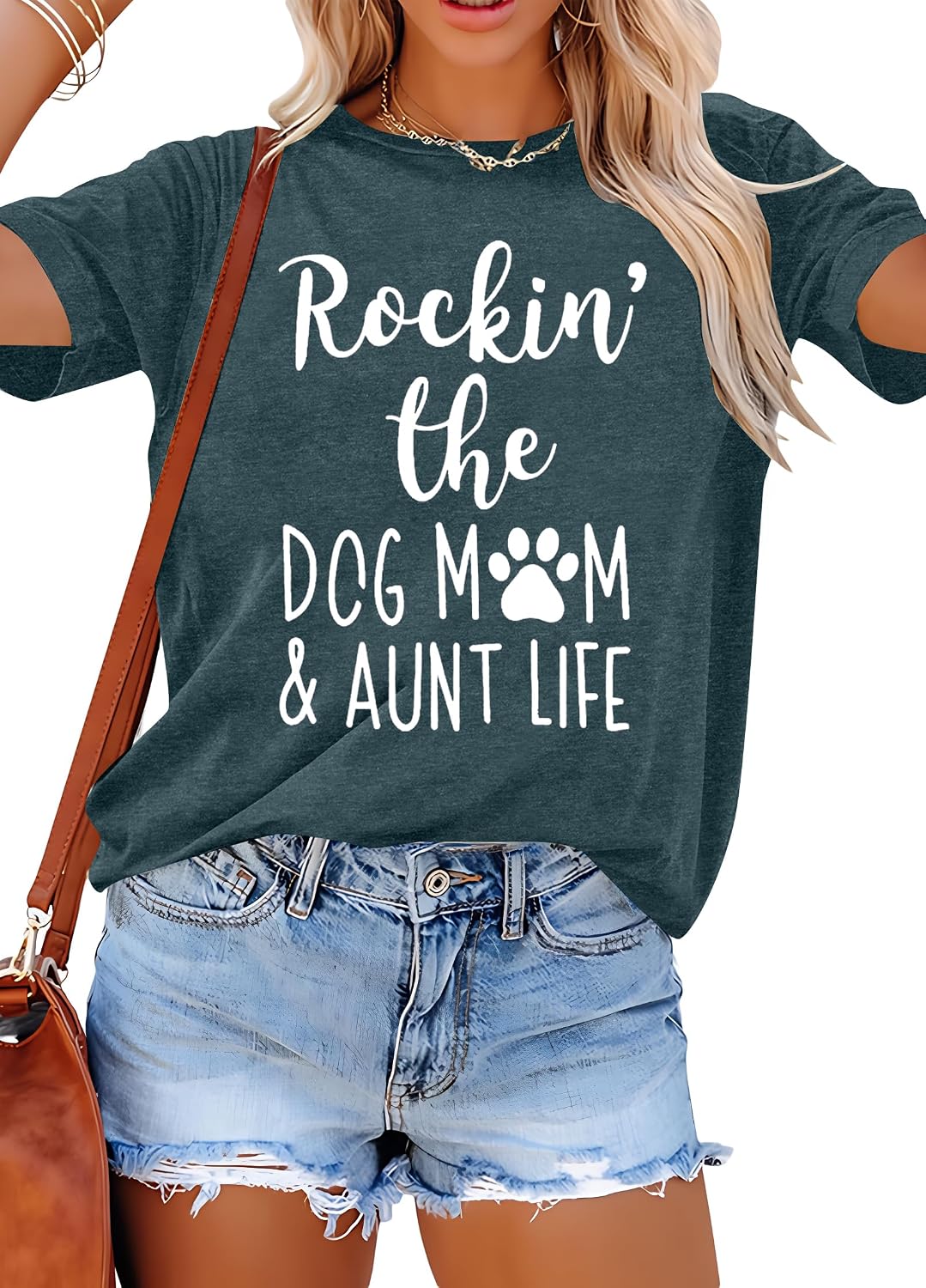 ALLTB Dog Mom Shirt Women Funny Dog Paw Graphic Shirt Rockin' The Dogs Mom Aunt Life Tshirt Dogs Lover Short Sleeve Tops