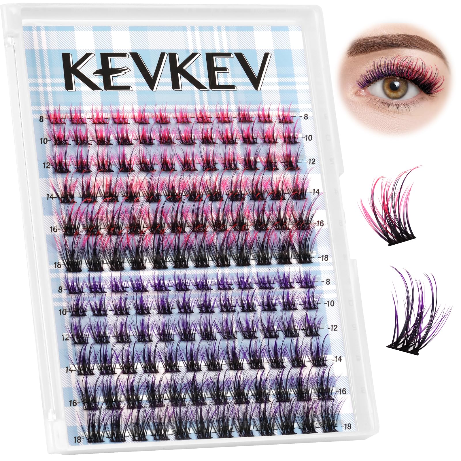 KevKevColored Lash Clusters 144pcs Eyelash Clusters D Curl Individual Lashes Colorful Cluster Eyelash Extensions Wispy Cluster Lashes DIY at Home(Coral-Red&Blue,D-8-18mix)