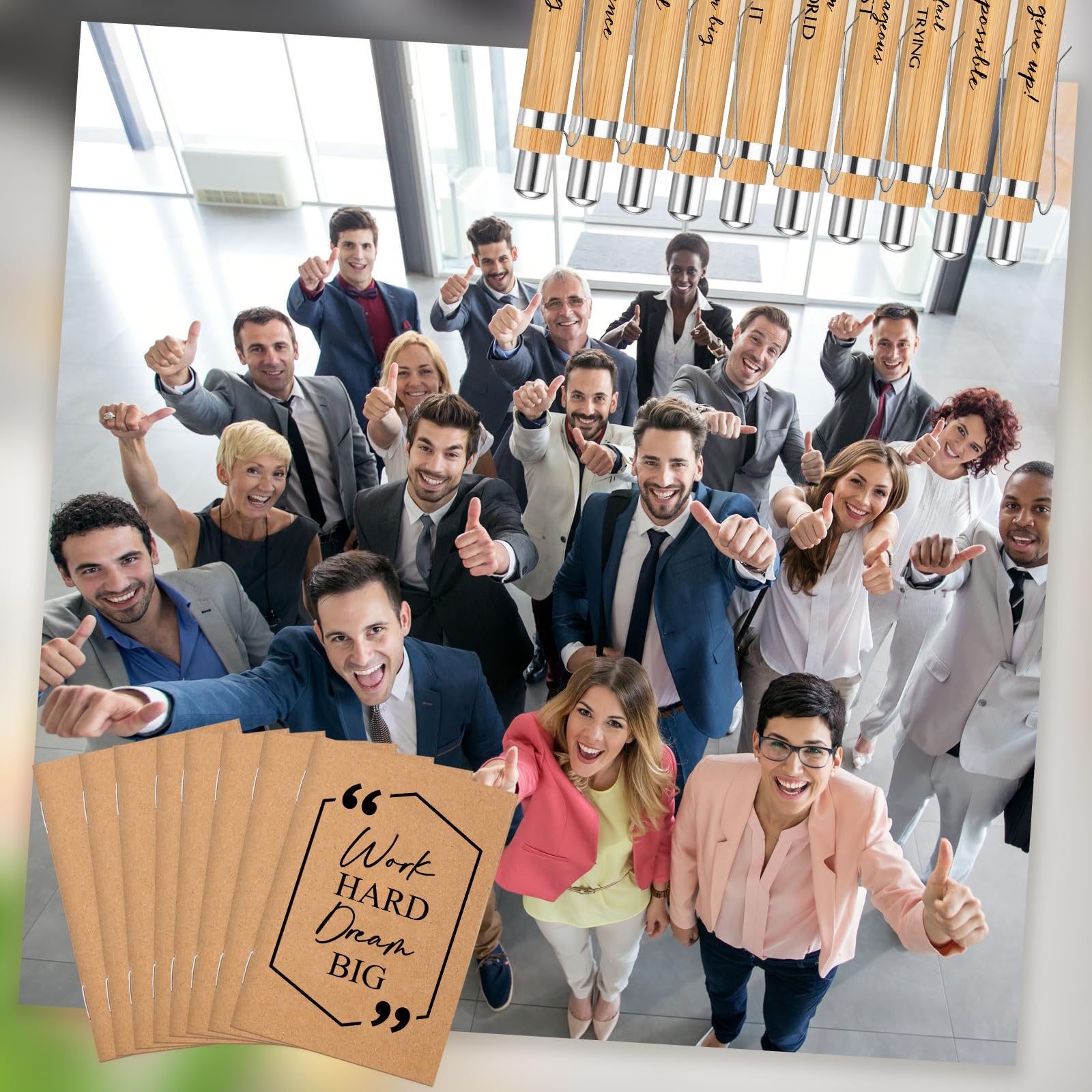 Fulmoon Motivierendes Tagebuch, Bambusstift, inspirierendes Geschenk-Set, Mini-Notizbücher, Kugelschreiber, lustiger Notizblock, Großpackung für Studenten, Kollegen, Mitarbeiter, Schule, Bürobedarf,