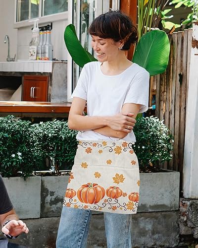 Miniatura 4 de Delantal de camarera con estampado de patas con 3 bolsillos, delantal de servidor de madera verde azulado marrón beige, delantal de cocina para