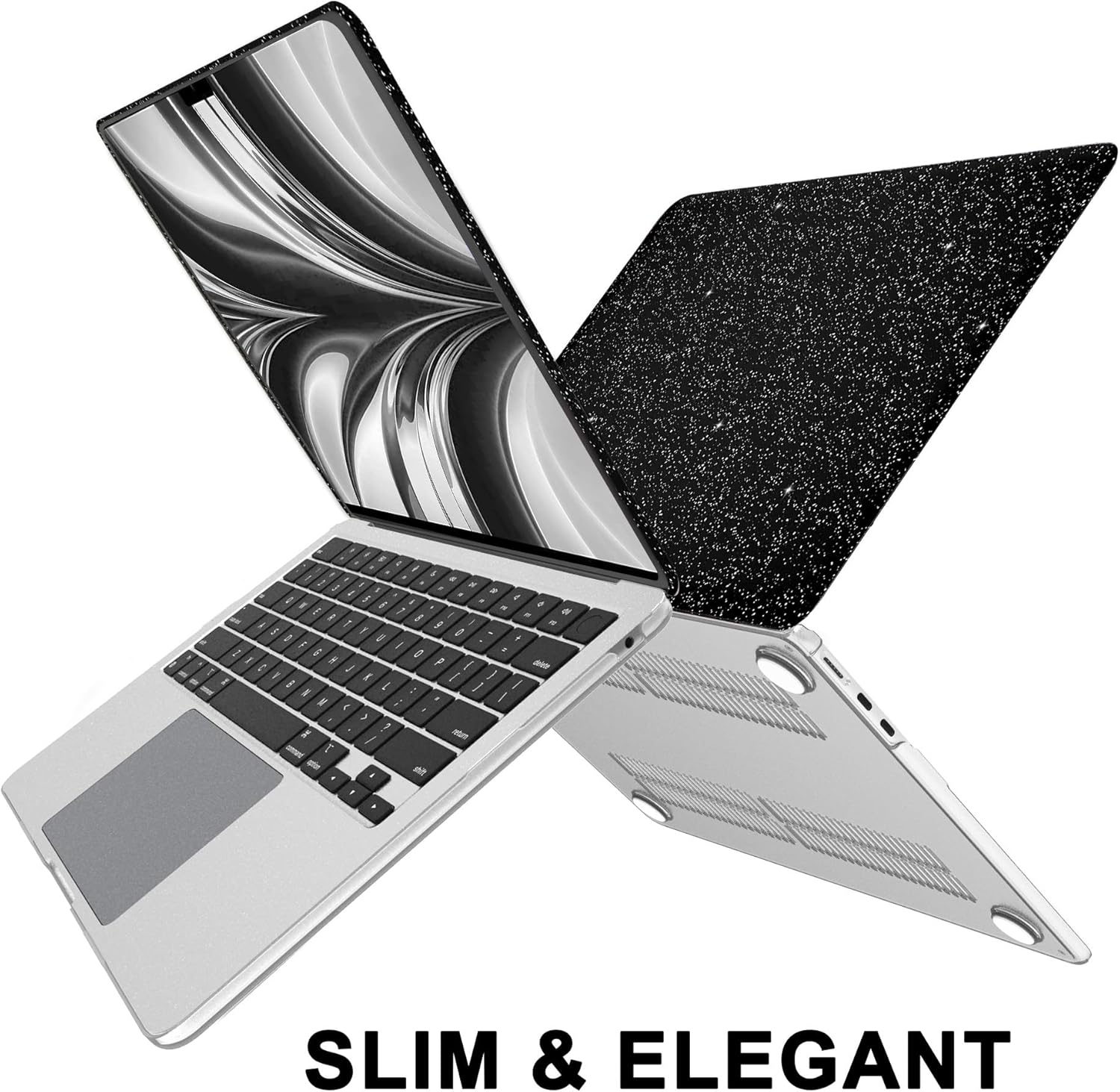 iPAPA Compatible with MacBook Air 13 inch Case 2026 2025 2024-2022 M5 M4 M3 M2 A3449 A3240 A3113 A2681,Glitter Smooth PU Leather Hard Shell+Keyboard Cover for MacBook Air 13.6 inch Case, Shiny Black