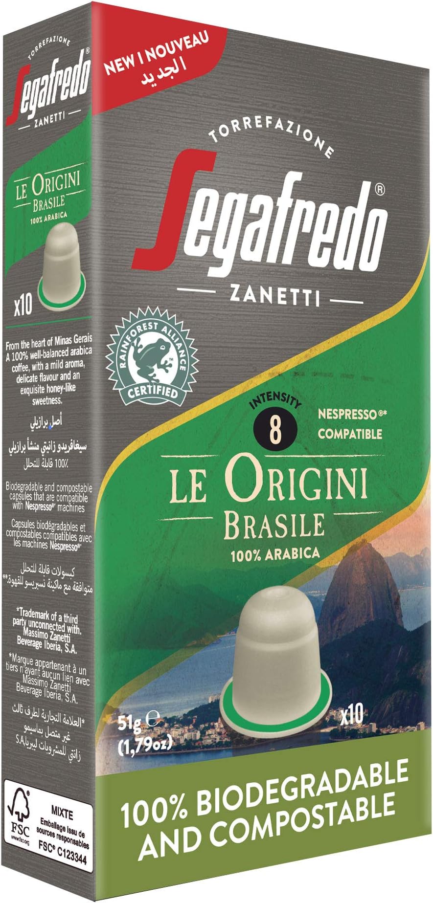 SegafredoZanetti Le Origini Brasile Nespresso Compatible Coffee Capsules 5.1g, Pack of 10