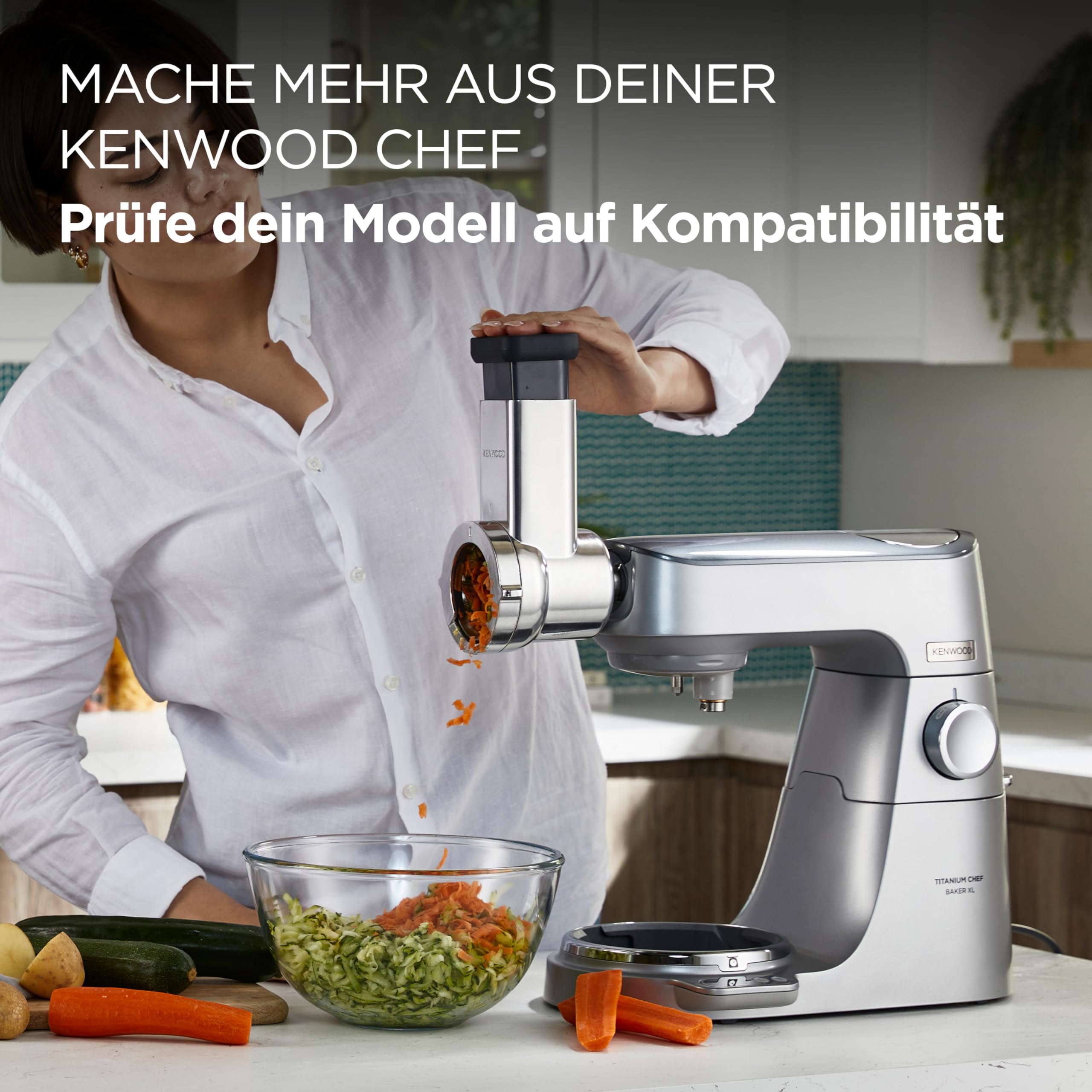 Kenwood Trommelraffel KAX643ME, Zubehör für Kenwood Küchenmaschinen, elektrischer Zerkleinerer zum Schneiden, Raspeln und Reiben von Gemüse, Käse, Nüsen, Schokolade und mehr