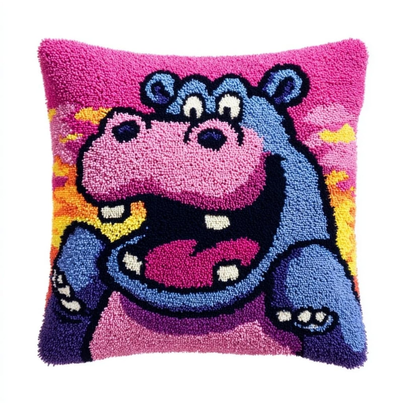 AxiangziK Latch Hook Kits for Adults,Animal Hippo Latch Hook Pillow Kits,17x17in Crochet Yarn Kit for Beginners,DIY Needlework Crafts Cover Case with Printed Canvas