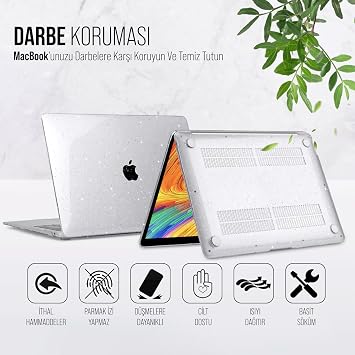 Babilden MacBook İnce Sararmayan Şeffaf MacBook Crystal iShield Kapak Sert Kabuk Koruma Kılıfı (Macbook Air A2337 Simli Şeffaf)