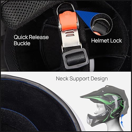 Miniatura 5 de ILM Casco de motocross para niños jóvenes, ATV y motocross, DOT, casco de protección de cara completa, guantes y guantes, modelo BLD-818 (verde,