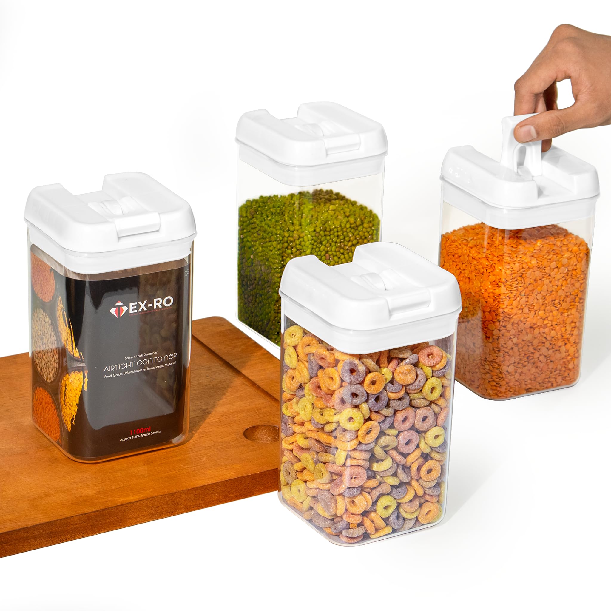 TEX-RO Air Tight Containers For Kitchen Storage Box/BPA Free Storage Containers For Kitchen/Containers For Kitchen Storage Set/Kitchen Accessories Items For Home (Set Of 4, 1100 Ml) White