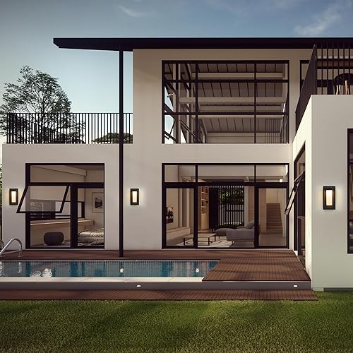 Miniatura 5 de LMP Lámpara para exteriores, luces de porche, luces de pared para exteriores, luz de porche frontal negra con pantalla de vidrio templado, enchufe