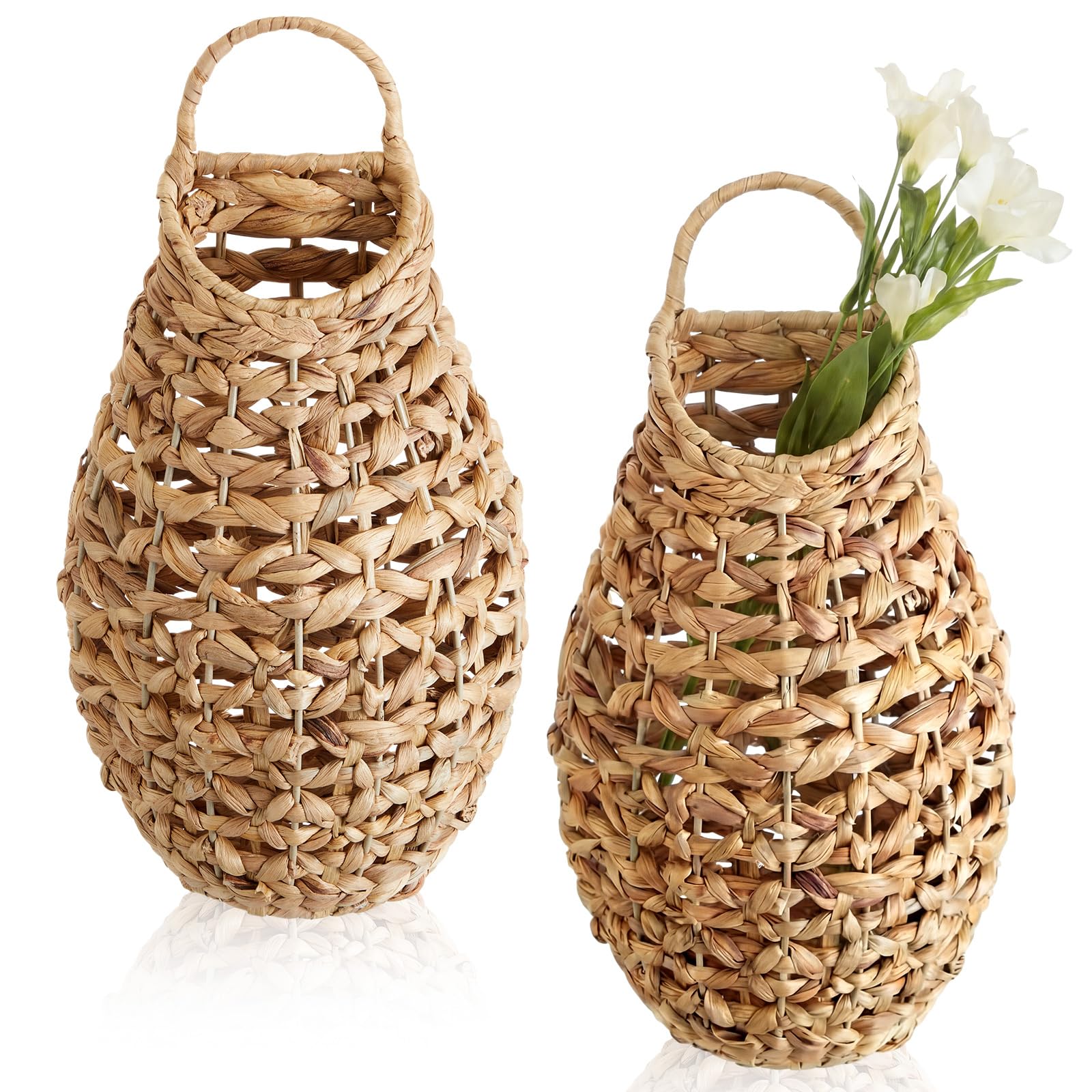 View 1 of 2 Pack Water Hyacinth Hanging Basket Wall Decor, Woven Storage