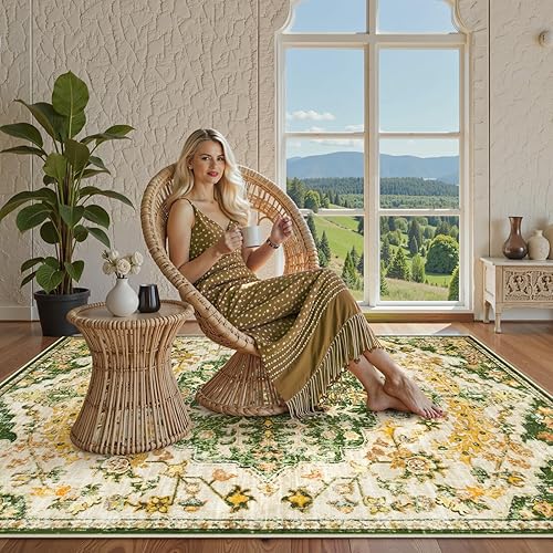 Miniatura 276 de Lahome Alfombra bohemia con medallón floral de 3 x 5 pies, suave, impresa, para baño, cocina, entrada, vestíbulo, vintage, antideslizante, lavable