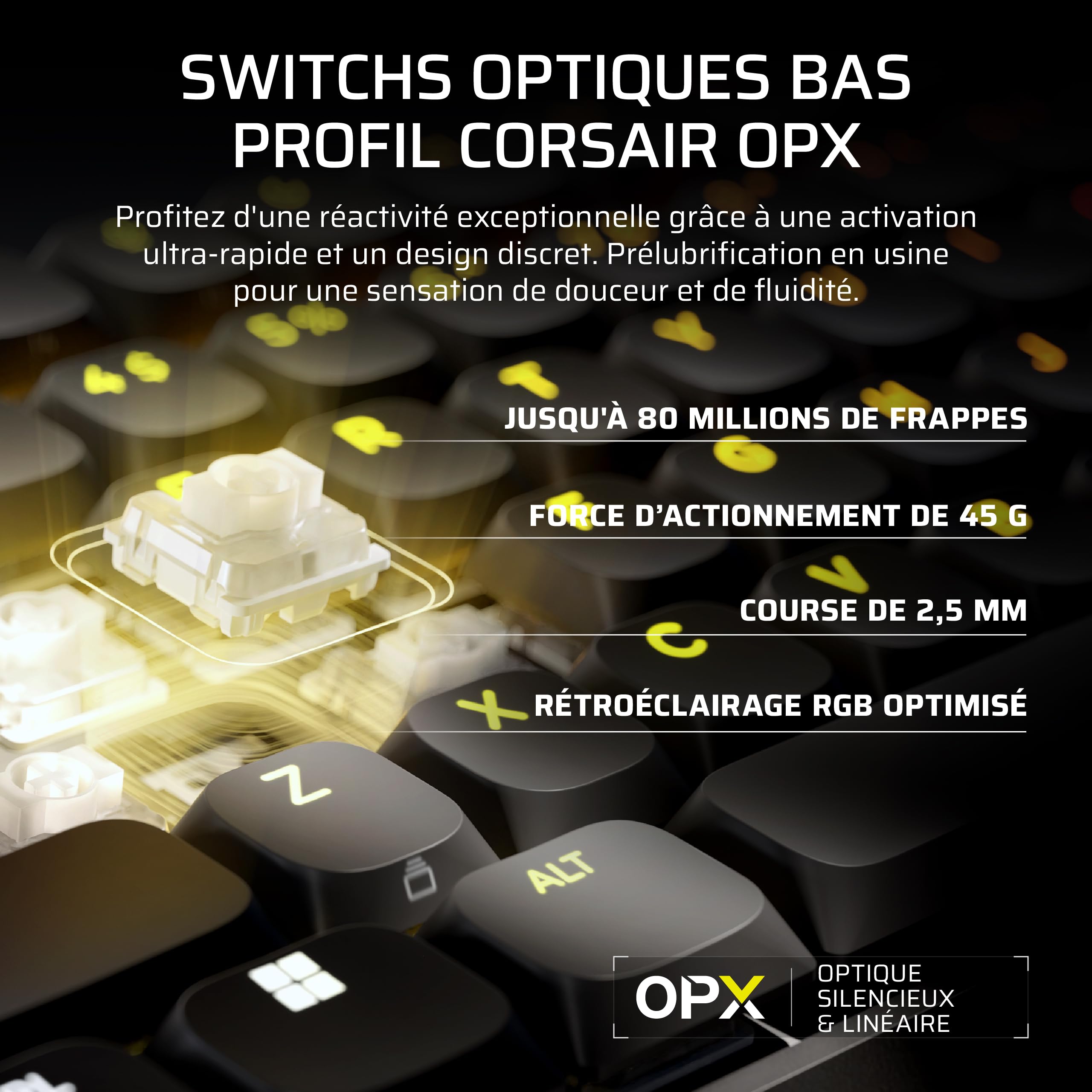 Corsair Vanguard AIR 99 sans Fil Clavier Gaming RGB (AZERTY FR) – Noir | Optique-Mécanique, Profil Bas, Écran LCD, OPX Commutateurs, Interrogation 8 000 Hz, Stream Deck Virtuel, SOCD Flashtap