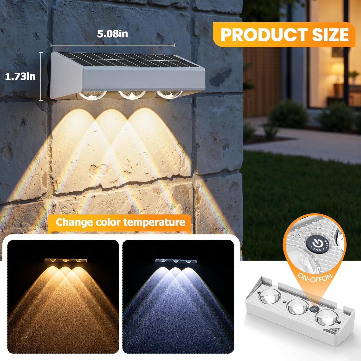 NIORSUN Solar Fence Lights,8 Pack Solars Deck Light,RGB Color,Outdoor Bulb Waterproof Led IP65,Power Patio Lamp with Lenses for Outside/Backyard/Railing/Yard(White)