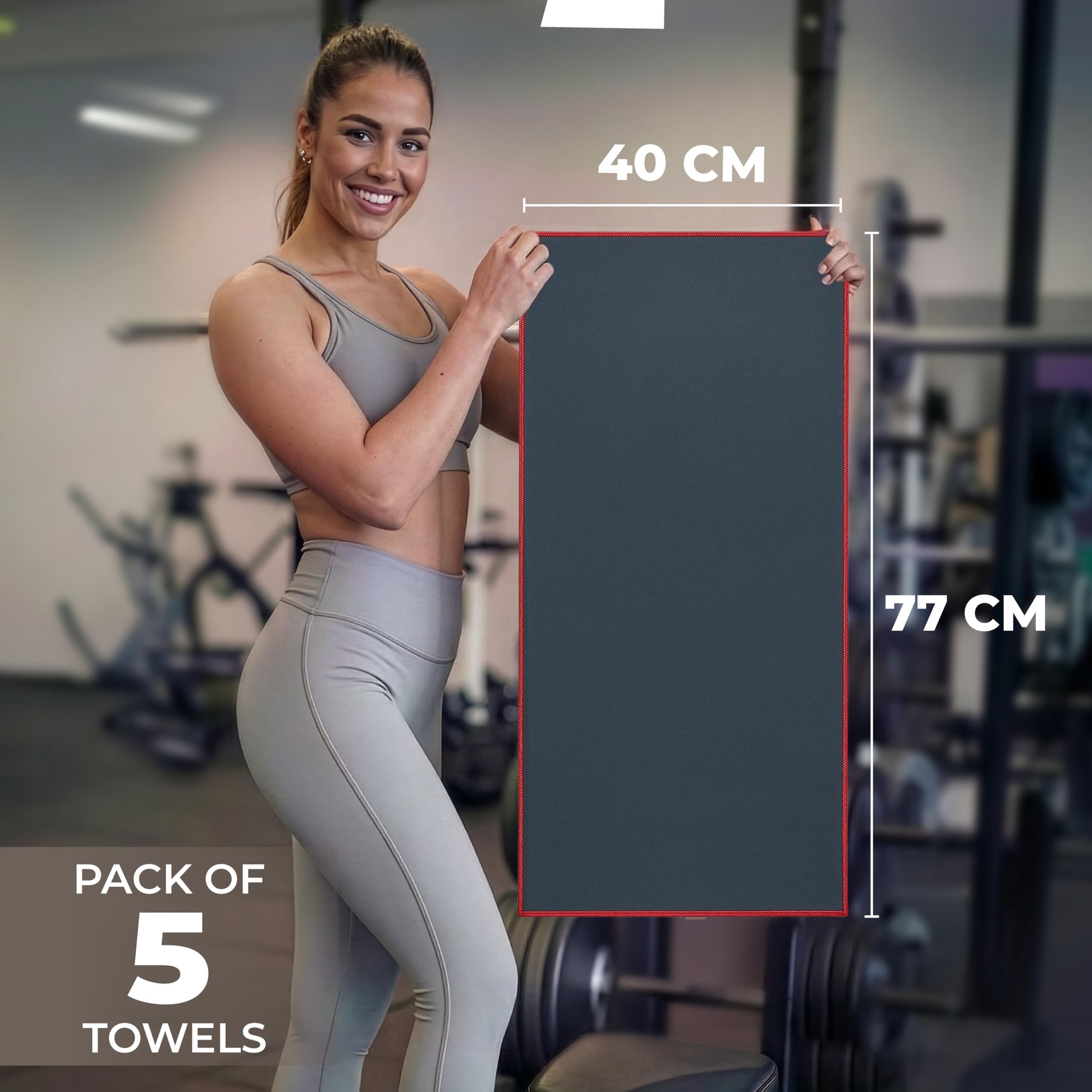 Ręcznik sportowy Zenacross z mikrofibry, 5 szt., 40 x 77 cm – Ręcznik sportowy do kulturystyki i na siłownię – Szybkoschnący i ultrachłonny – Szary