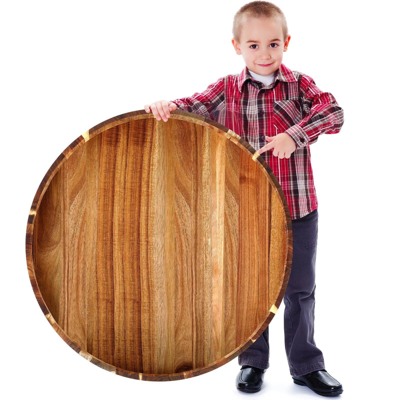 26in Extra Large Round Ottoman Tray with Handles Solid Circle Acacia Wood Decorative Serving Tray Oversized for Living Room, Coffee Table, Breakfast in Bed Tea Fruit