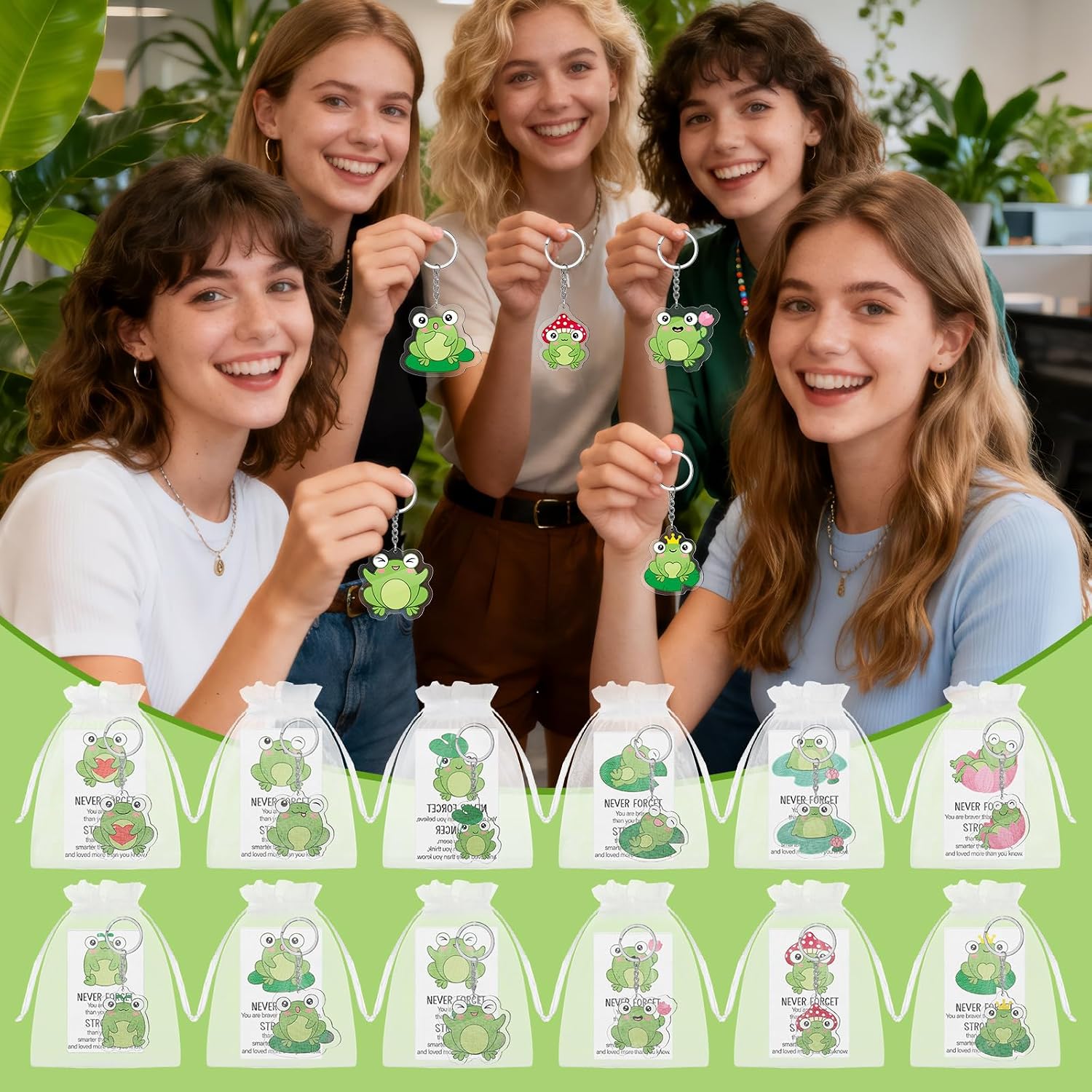 Sureio 24 Set Frog Keychains Employee Appreciation Gifts Bulk Positive | Funny Frog Emotional Support Keychains with Motivational Cards, Thank You Team Gifts, Coworkers Staff Birthday Party Favor