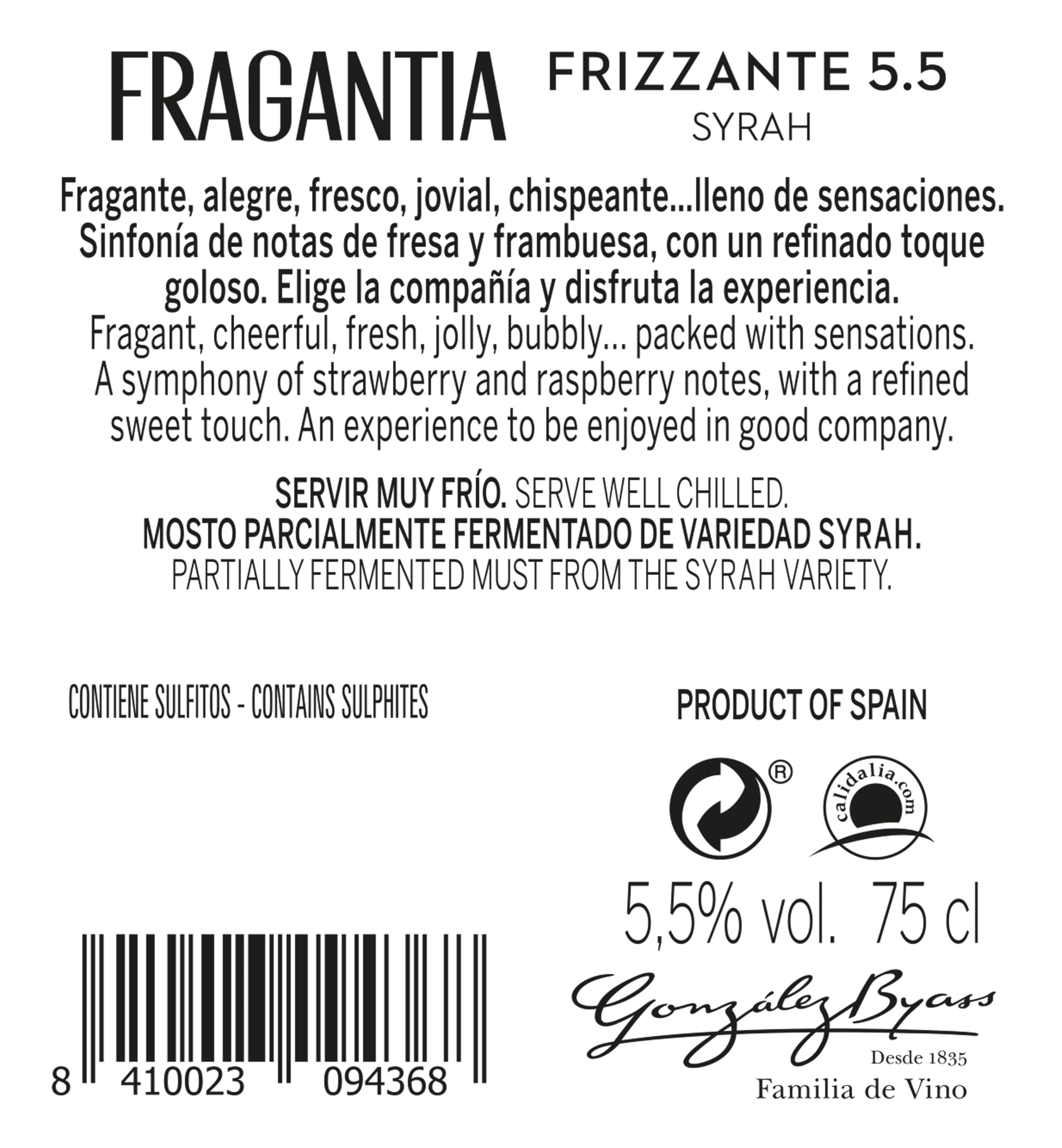 Finca Constancia Fragantia 5.5 - Vino Frizzante Rosado V.T. Castilla - 6 Botellas de 750 ml