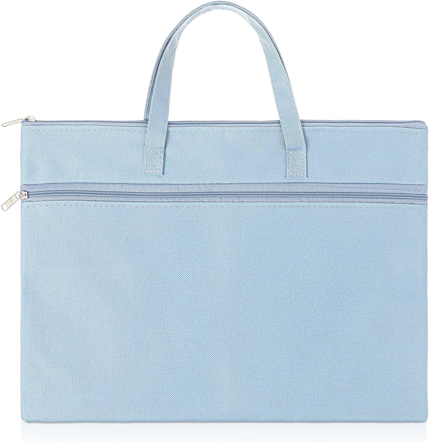 1 PCS Foldable Nylon File Bag 13.19" × 9.25" Reusable Double Pocket Zipper Pouch Waterproof Foldable Document Storage Bag Hand-Held for Drawing Paper Puzzle Project Cross Travel Office (Blue)