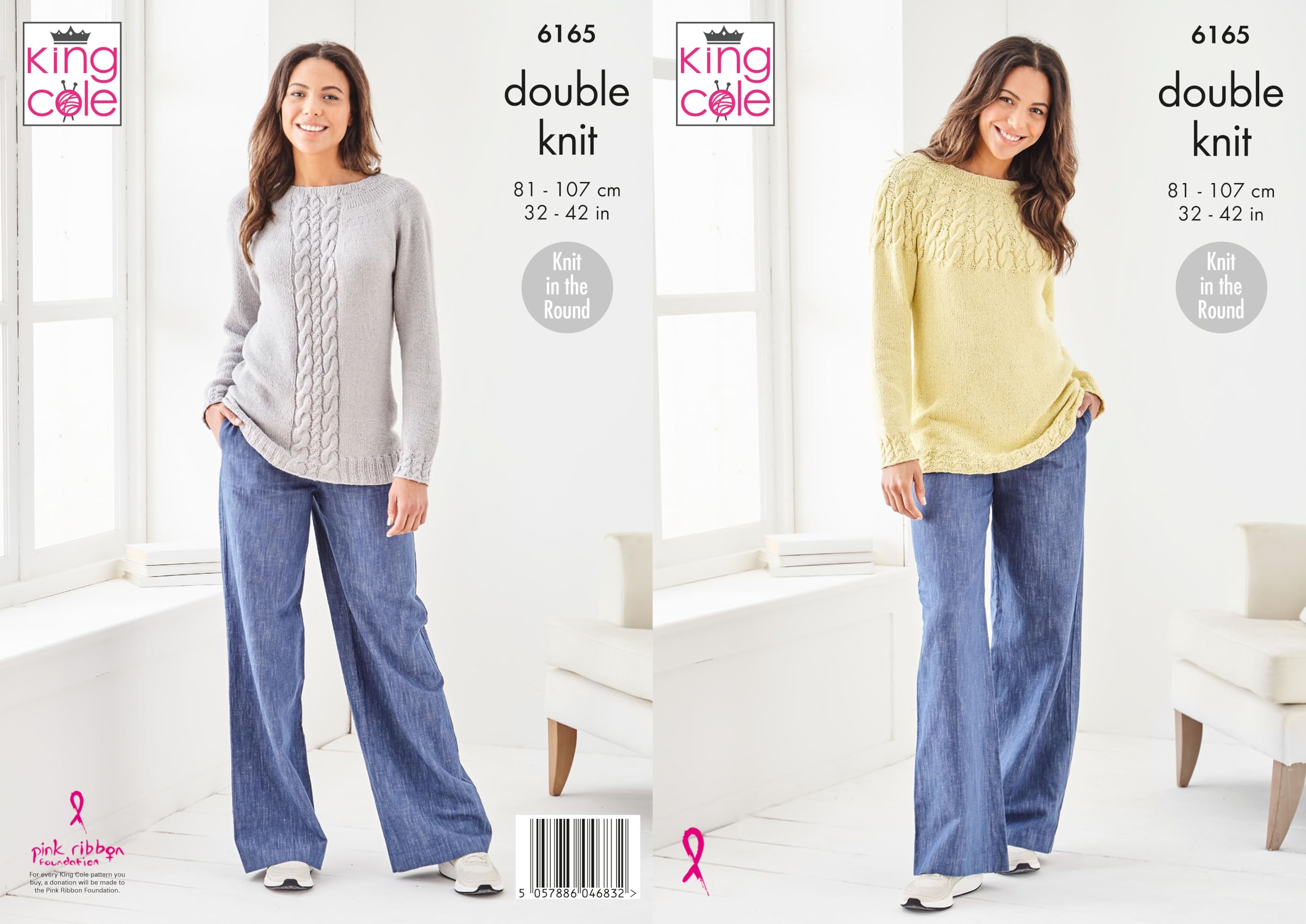 King Cole Women’s Easy Knitting Pattern, Double Knit, Knit in the Round Sweaters (6165), 32” – 42” (81cm – 107cm) Bust