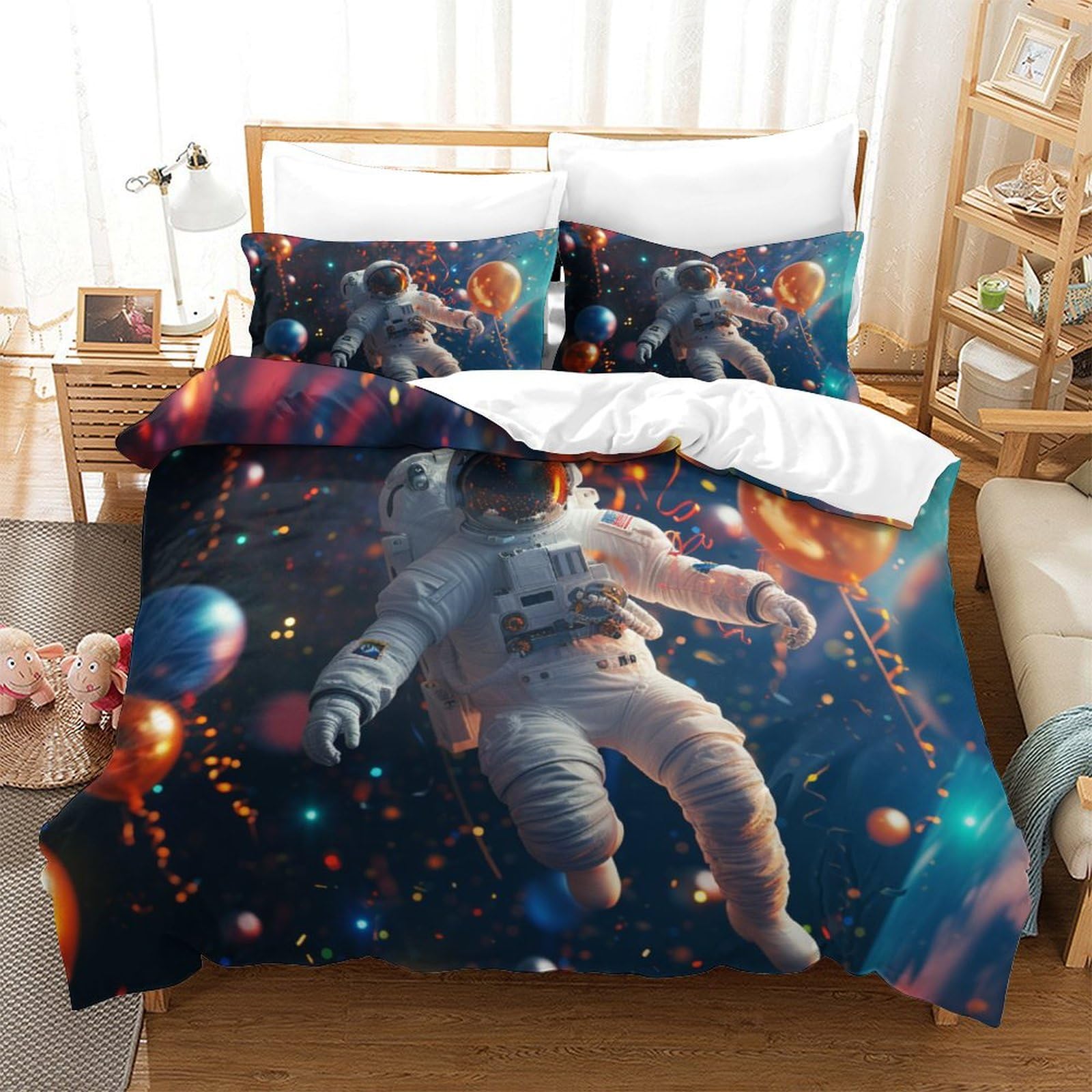 Housse de couette astronaute 3D microfibra 260x220 parure de lit 3 pièces pour enfants